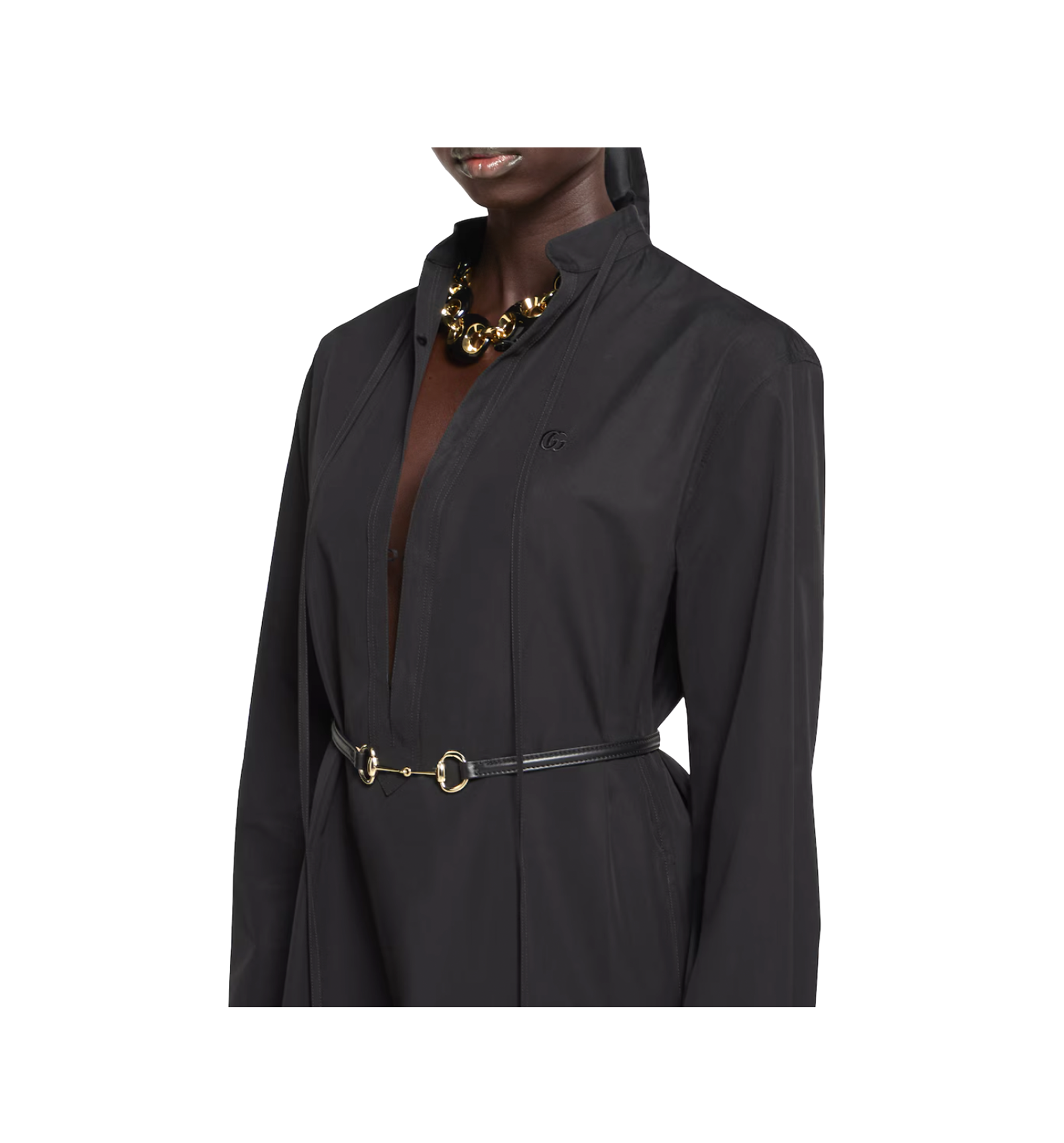 Cotton Poplin Dress with Horsebit Belt