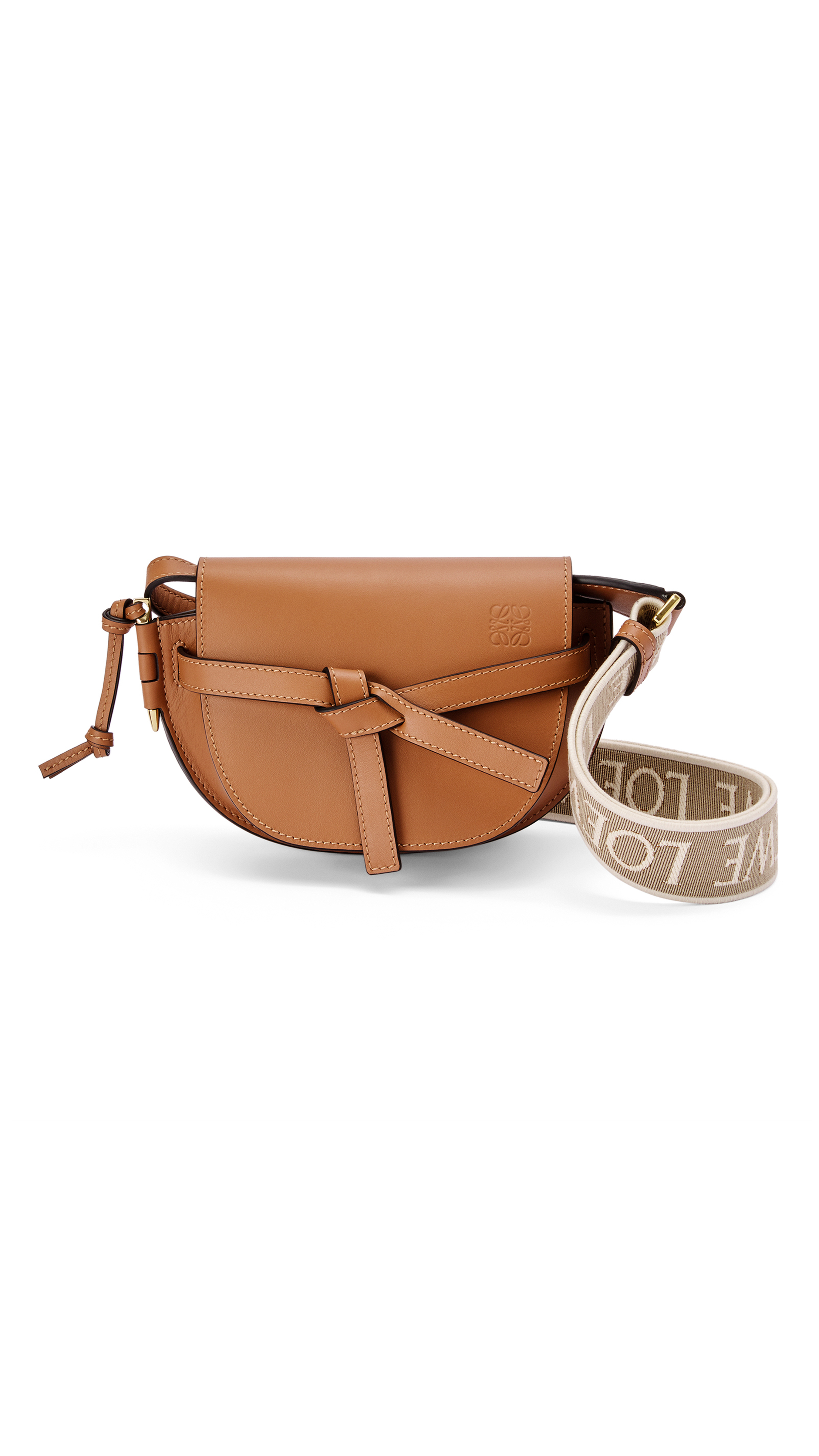 Mini Gate Dual Bag in Soft Calfskin and Jacquard - Tan