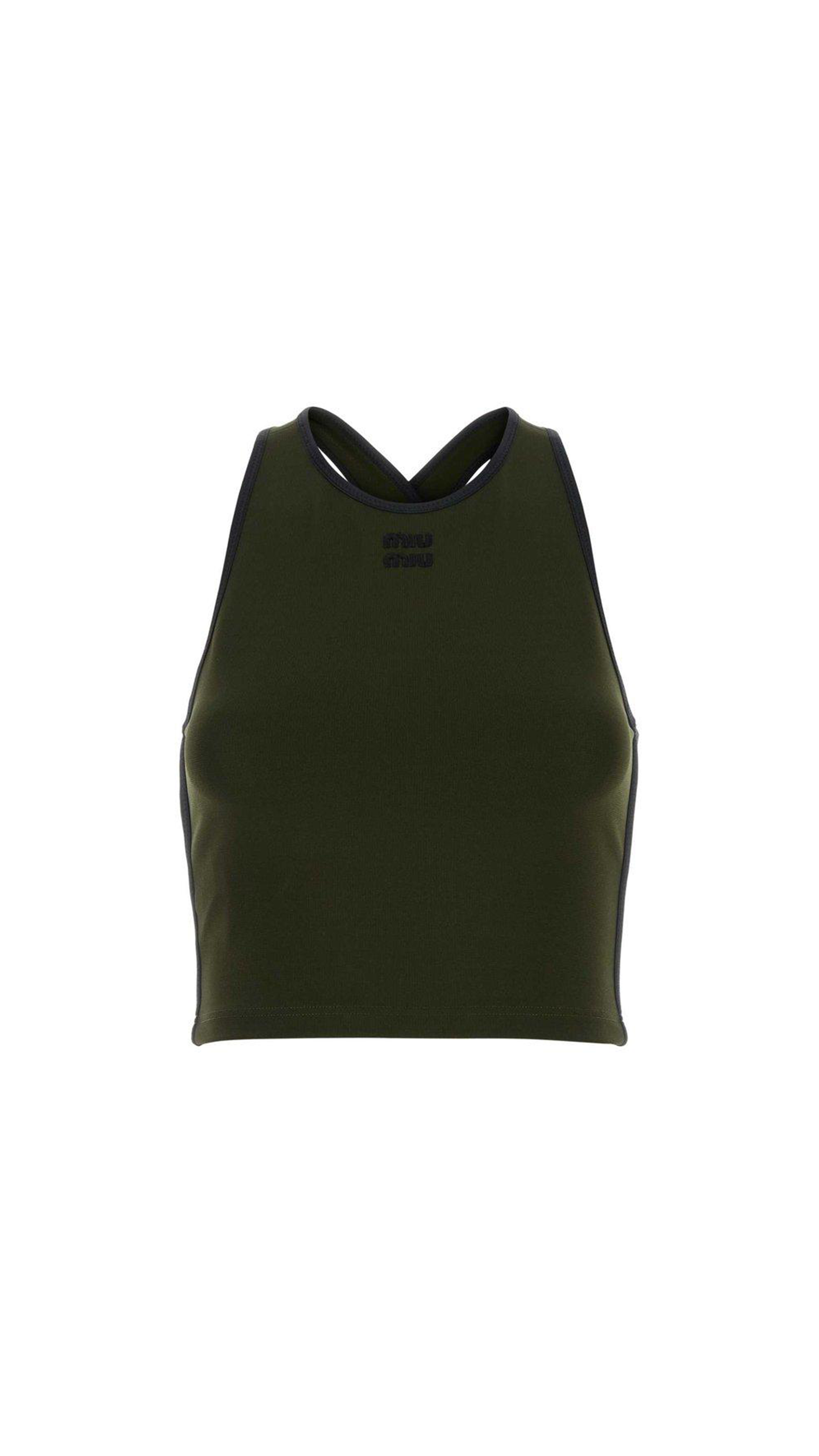 Cropped Jersey Top - Green/Navy
