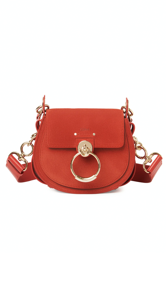Small Tess Bag in Shiny & Suede Calfskin - Red Ochre