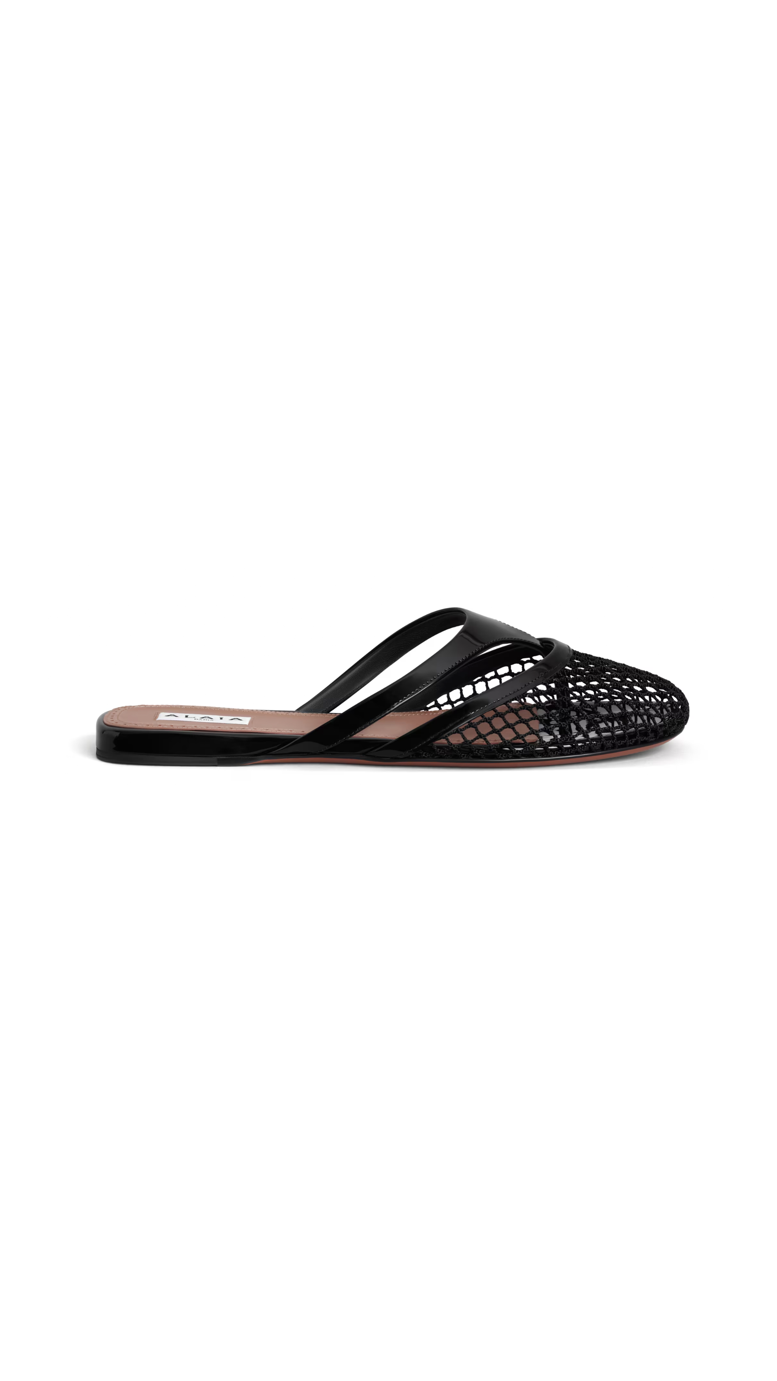 Infradito Flat Mules in Fishnet and Leather - Black