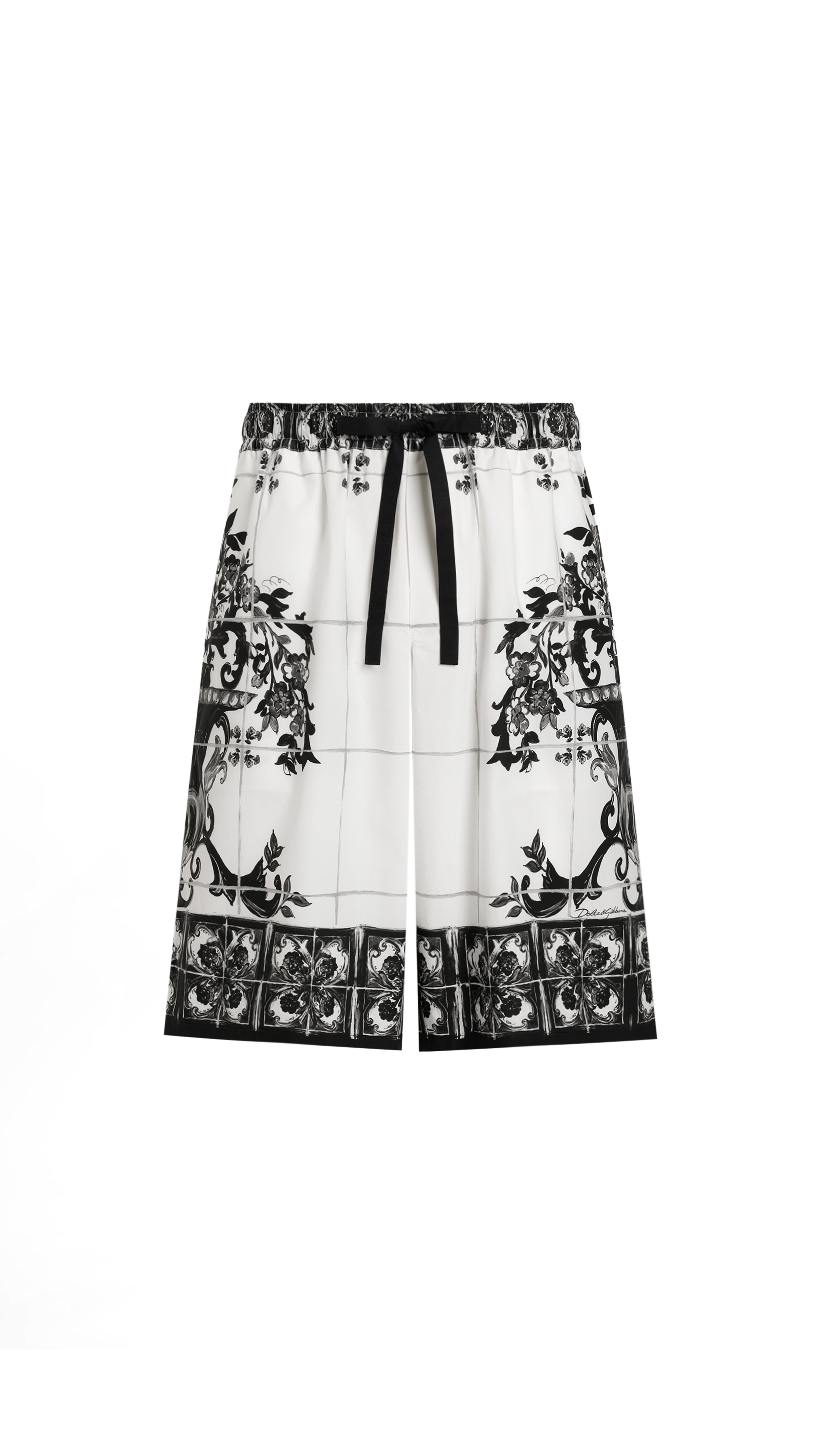 Majolica-Print Poplin Shorts - Black/White