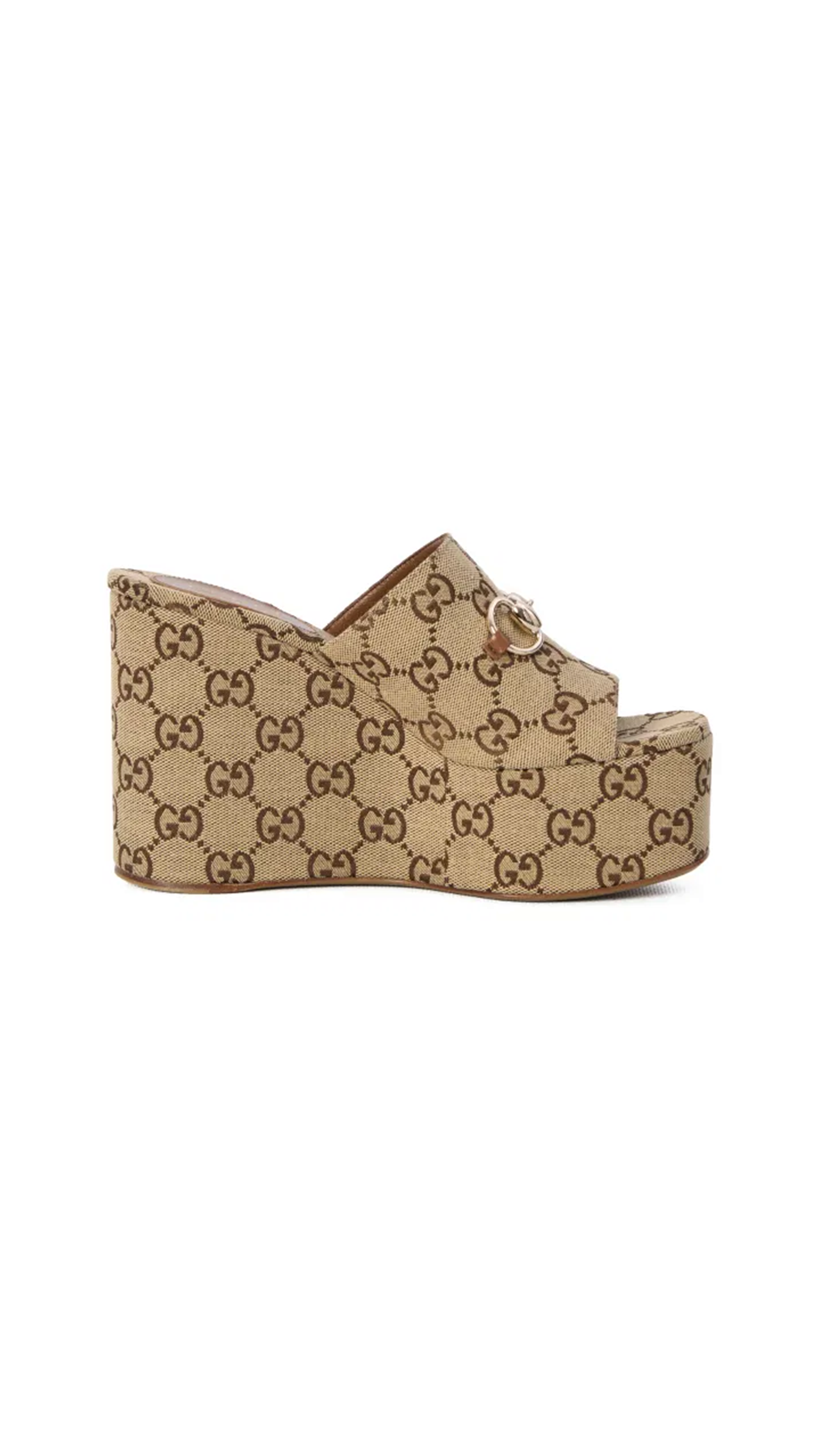 GG Wedge Sandal with Horsebit - Beige/Ebony