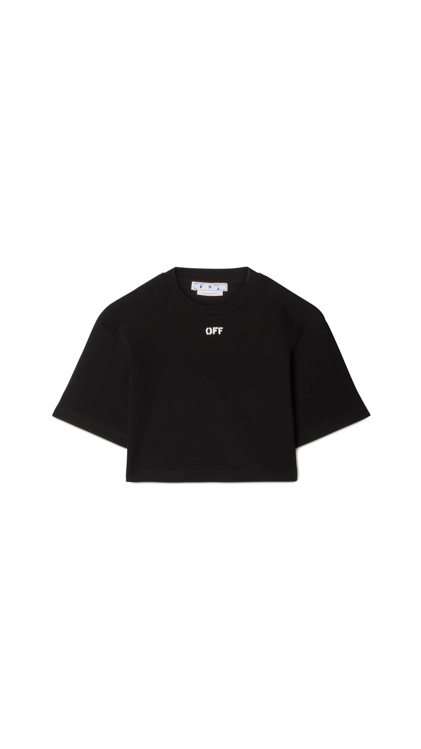 Off Stamp Ribbed Cropped Tee - Black