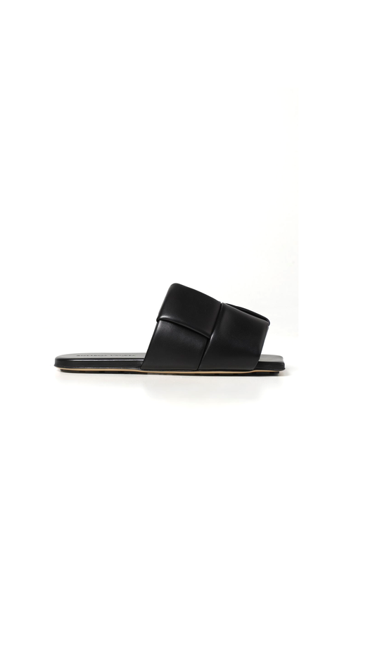 Padded Intreccio Leather Patch Mules - Black