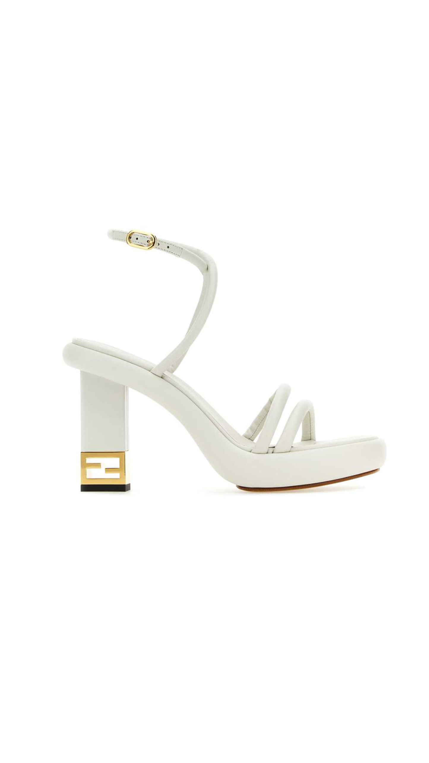 Fendi Baguette Heeled Sandals- White
