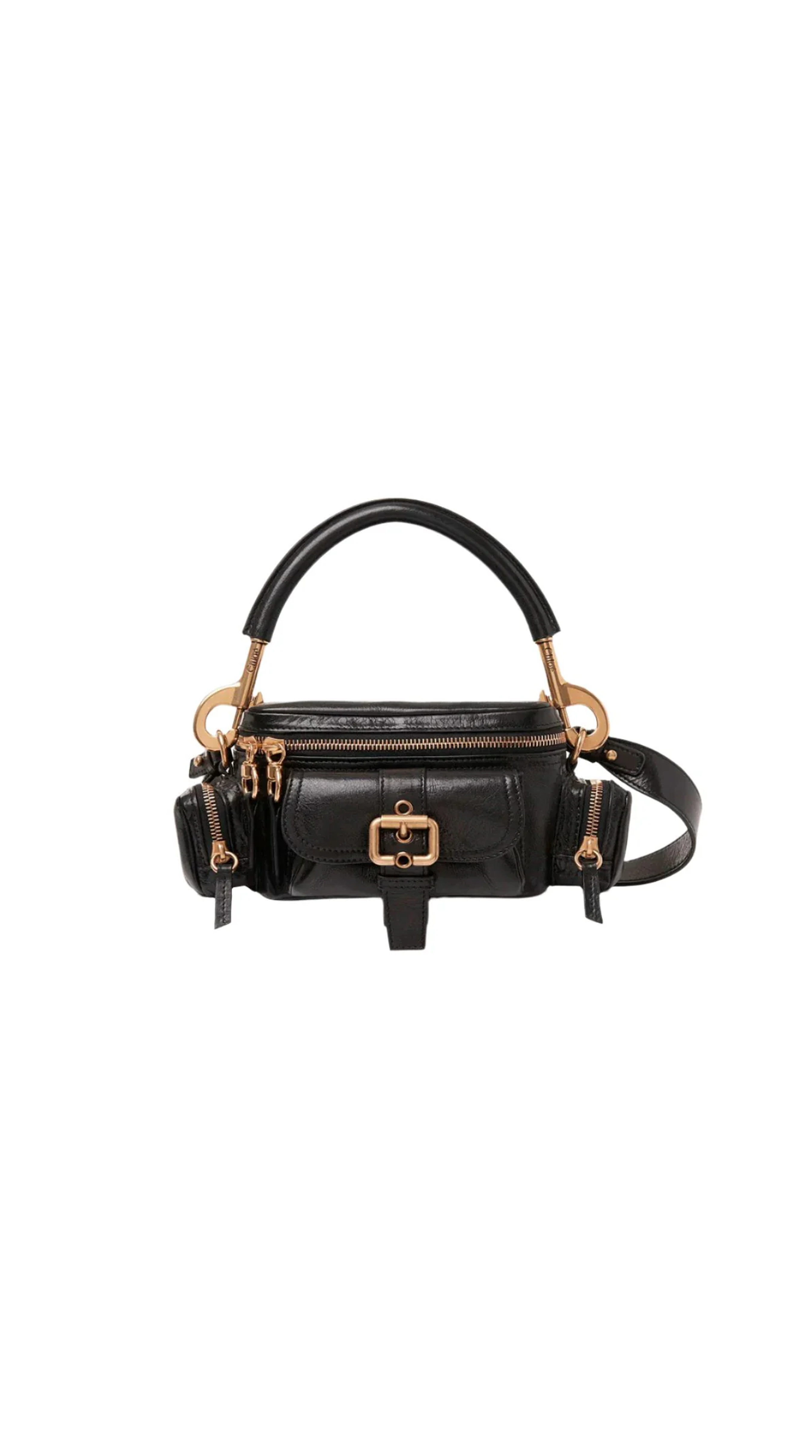 Small Camera Bag In Shiny Leather - Black