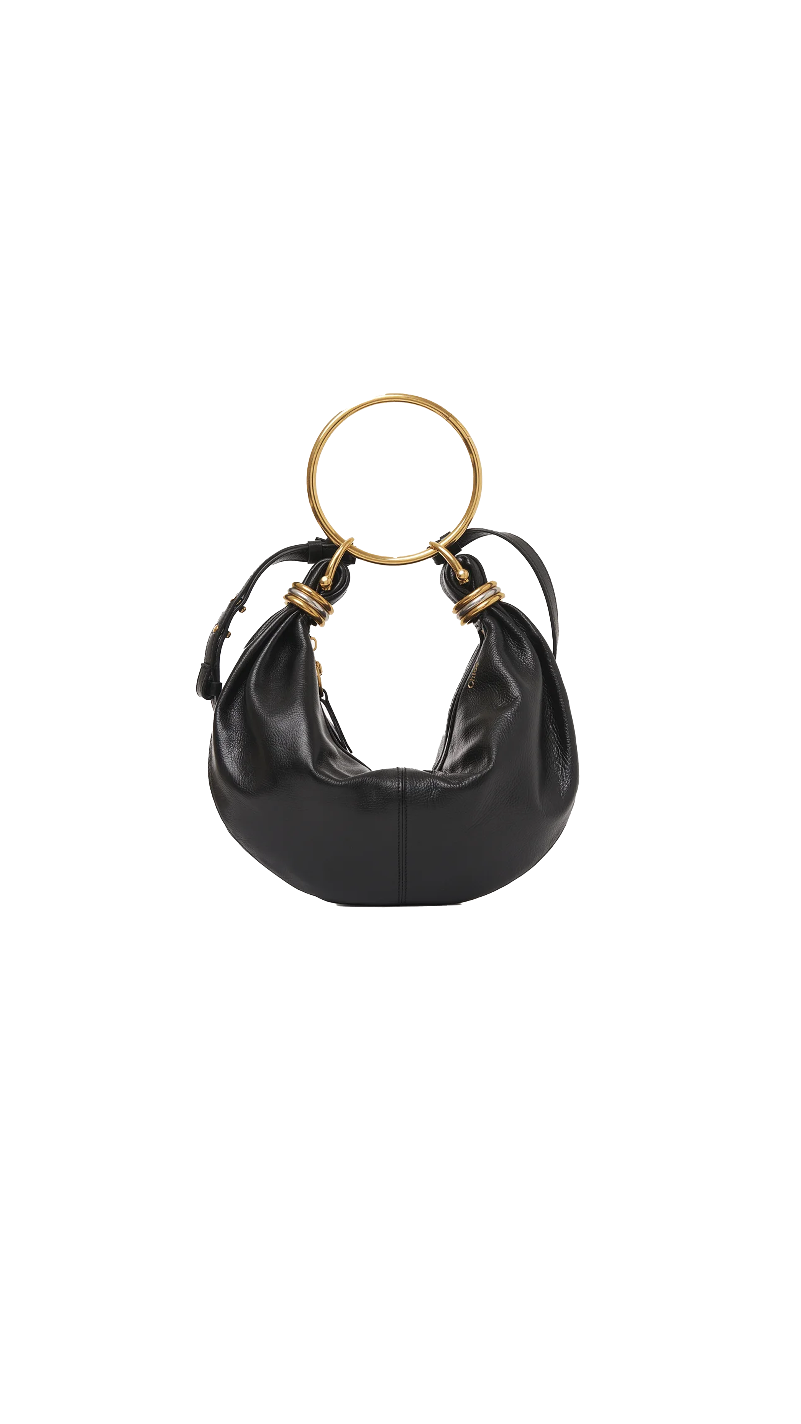 Small Bracelet Hobo Bag In Grained Leather - Black