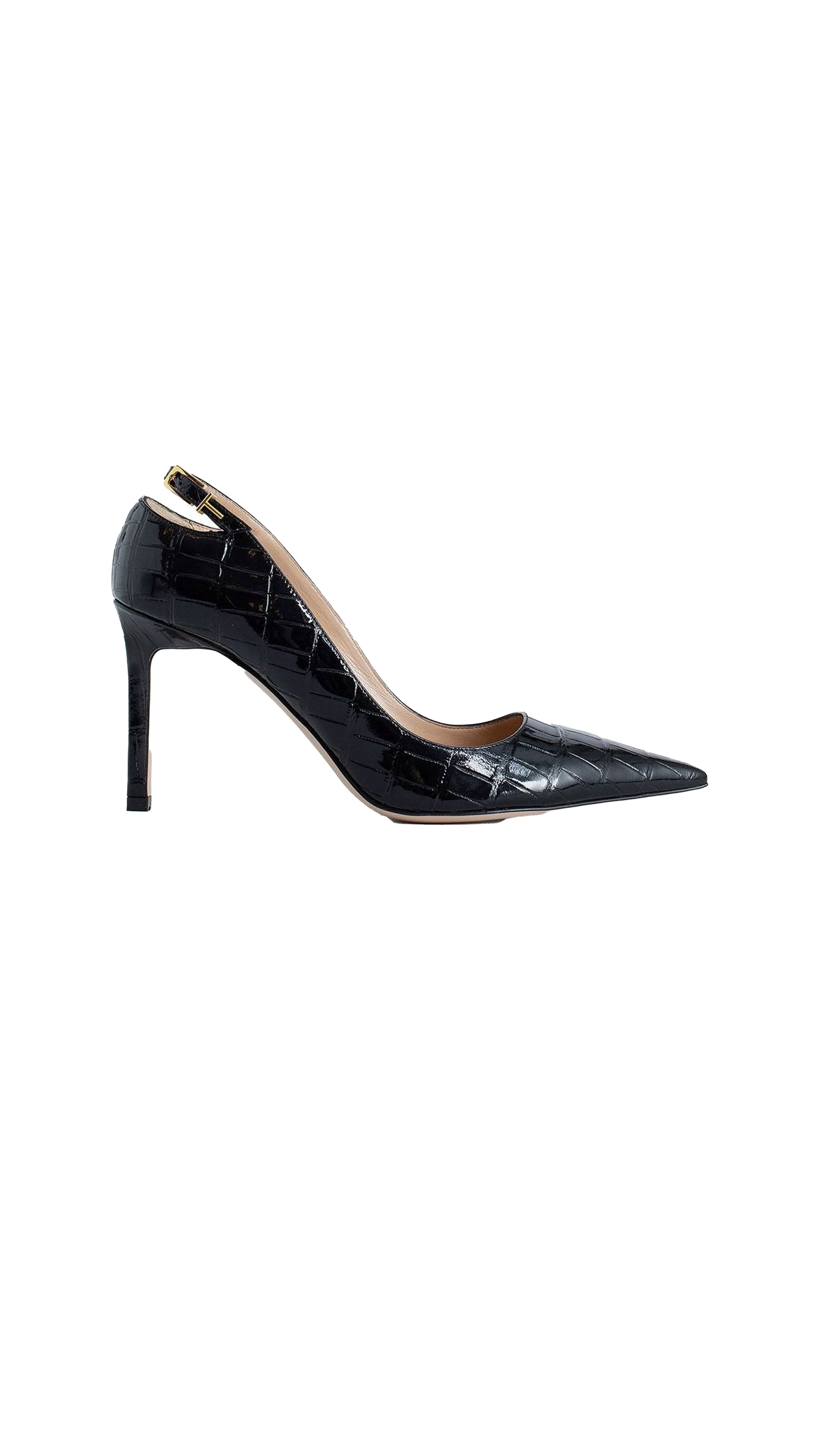 Stamped Crocodile Leather Angelina Pump - Black