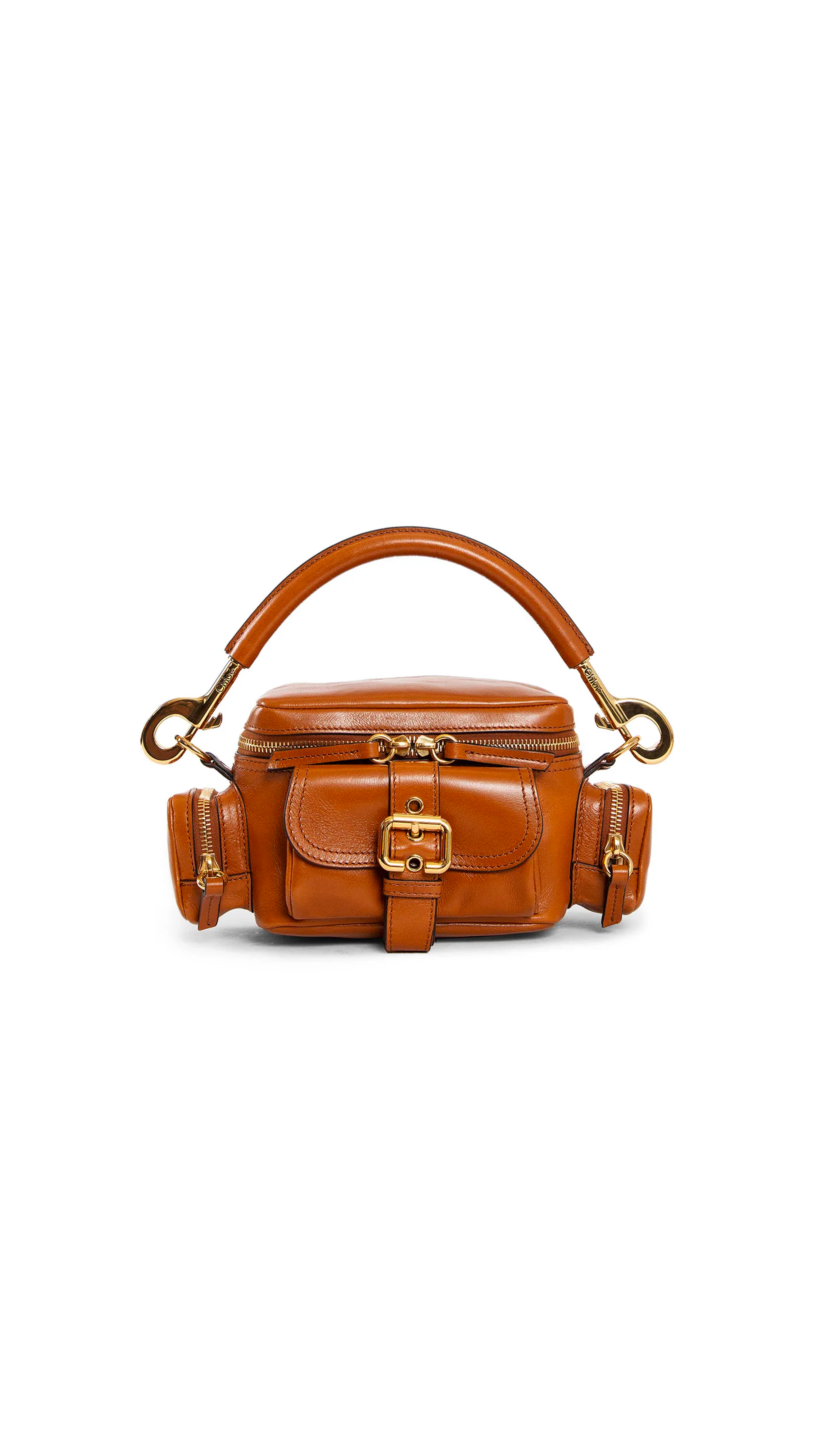 Small Camera Bag In Shiny Leather - Clay Brown
