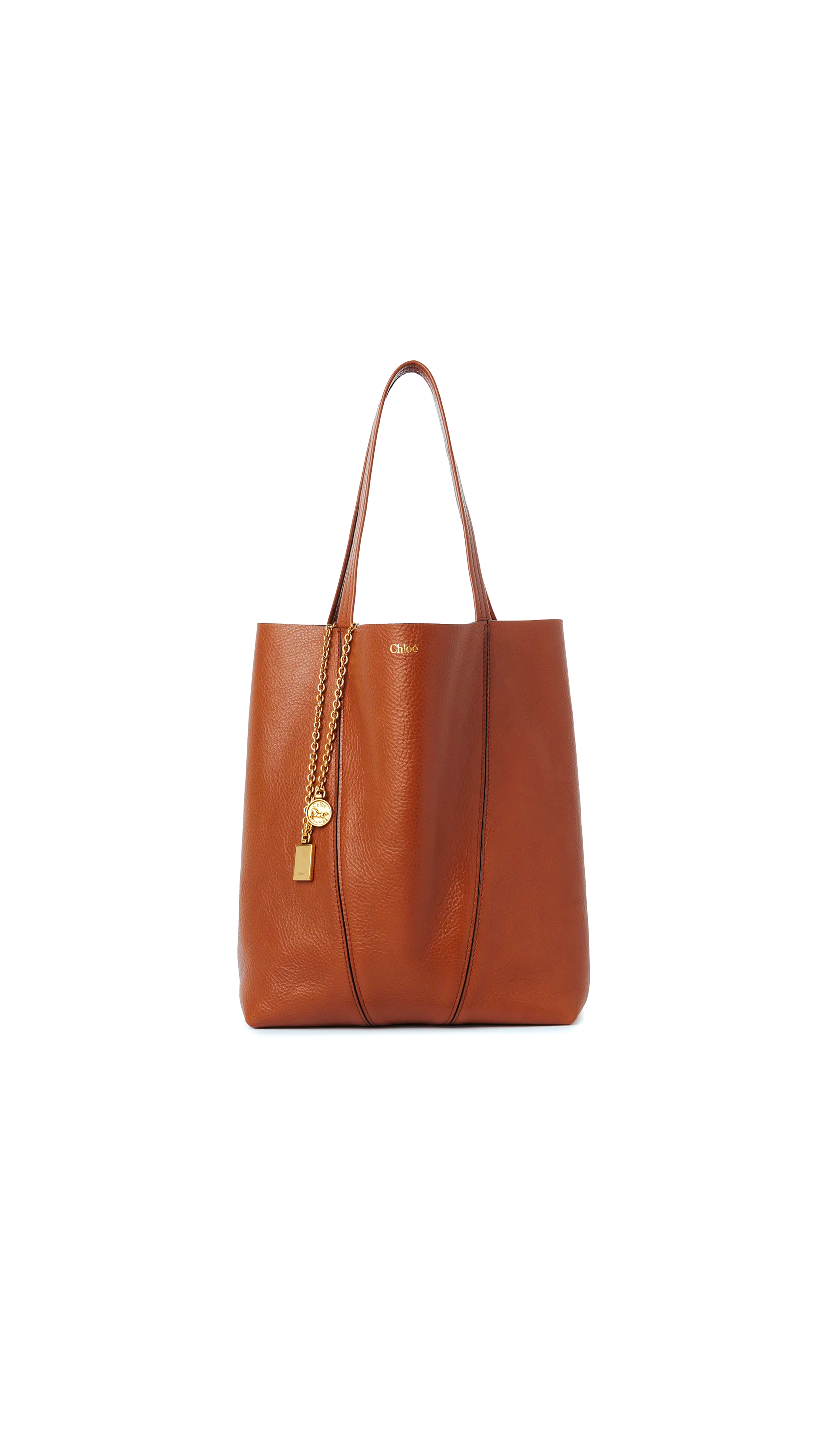 Chloé Spin Tote Bag in Grained Leather - Clay Brown