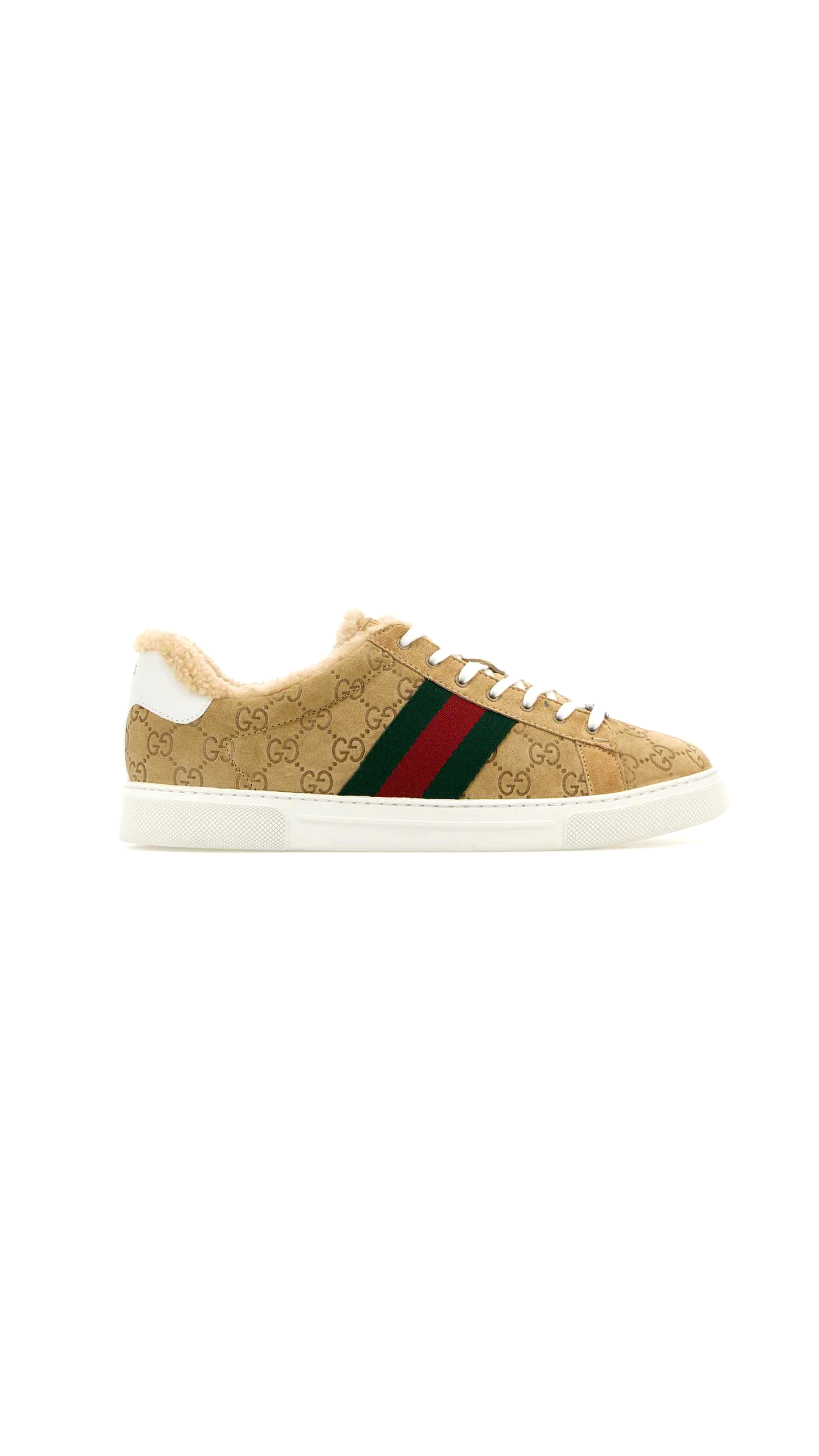 Suede Ace Sneakers with Shearling Lining - Beige