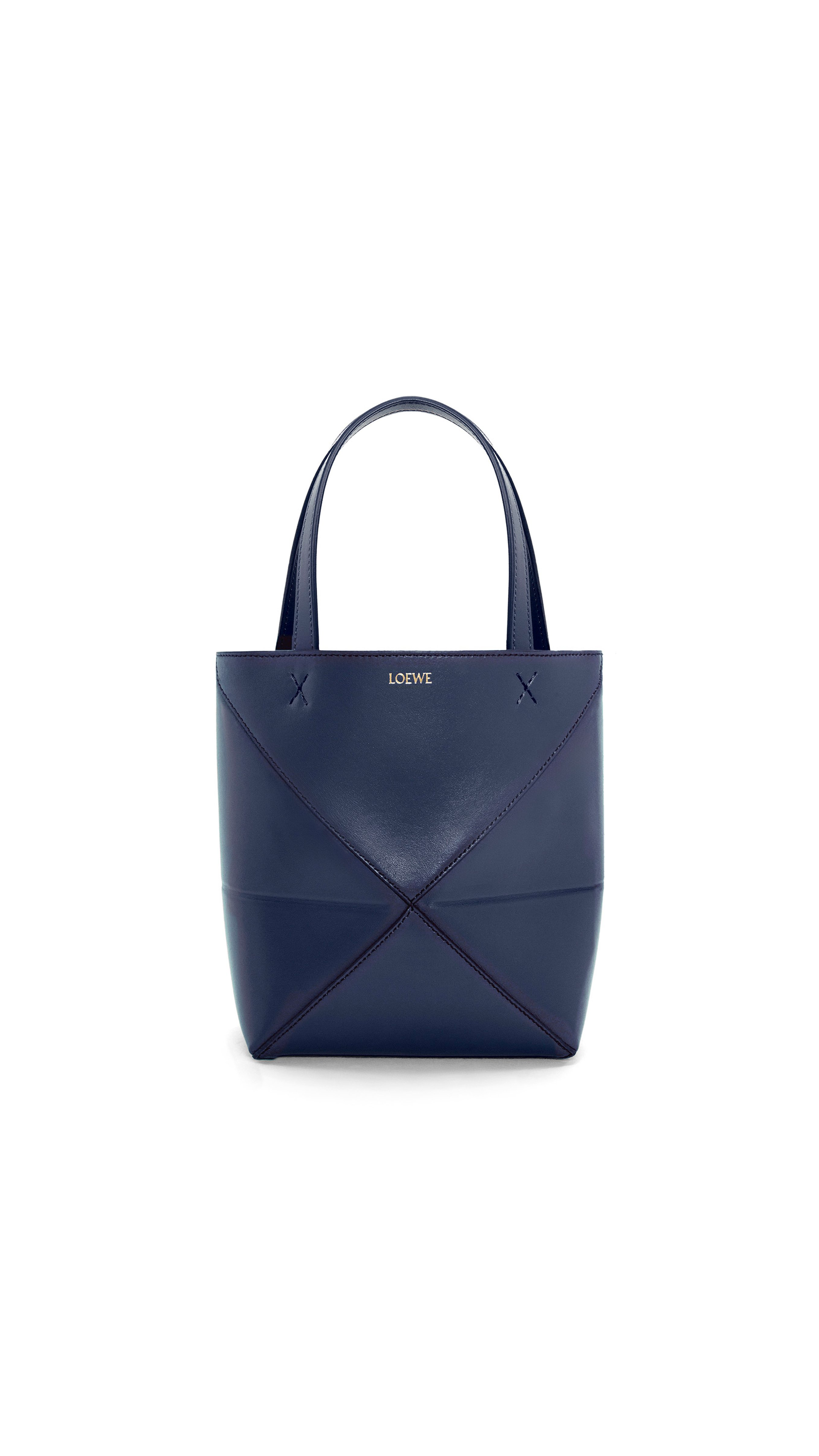 Mini Puzzle Fold Tote In Shiny Calfskin - Abyss Blue