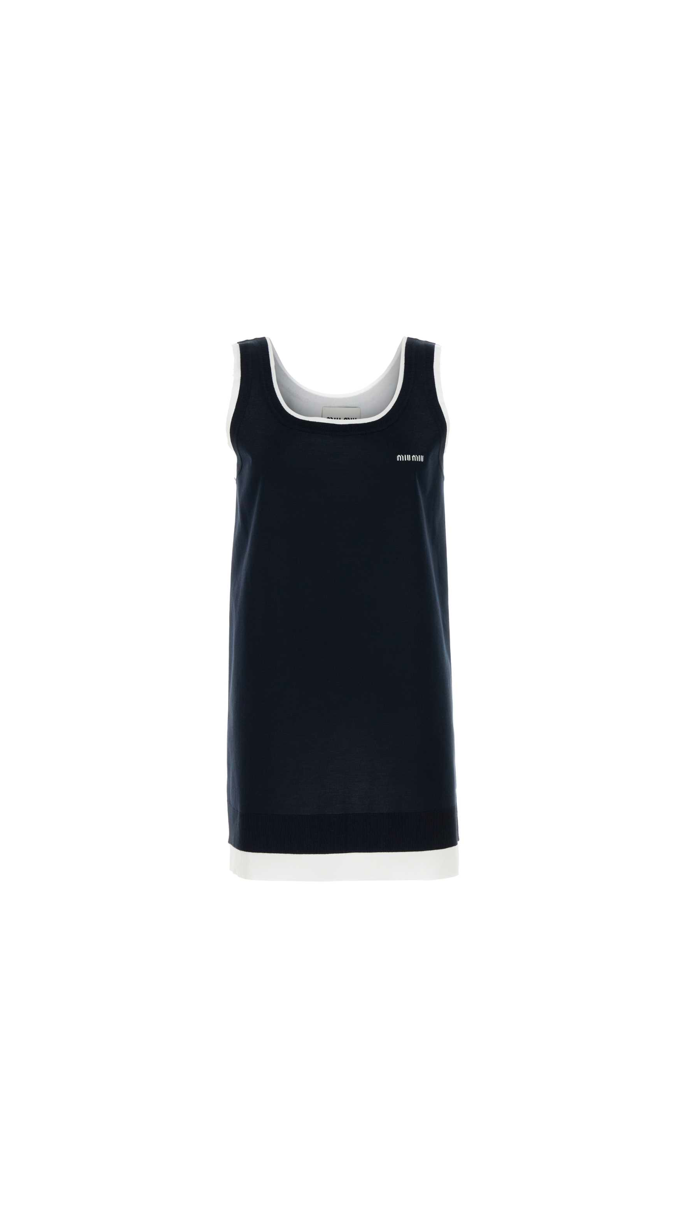 Knit and Poplin Mini-Dress - Blue/White