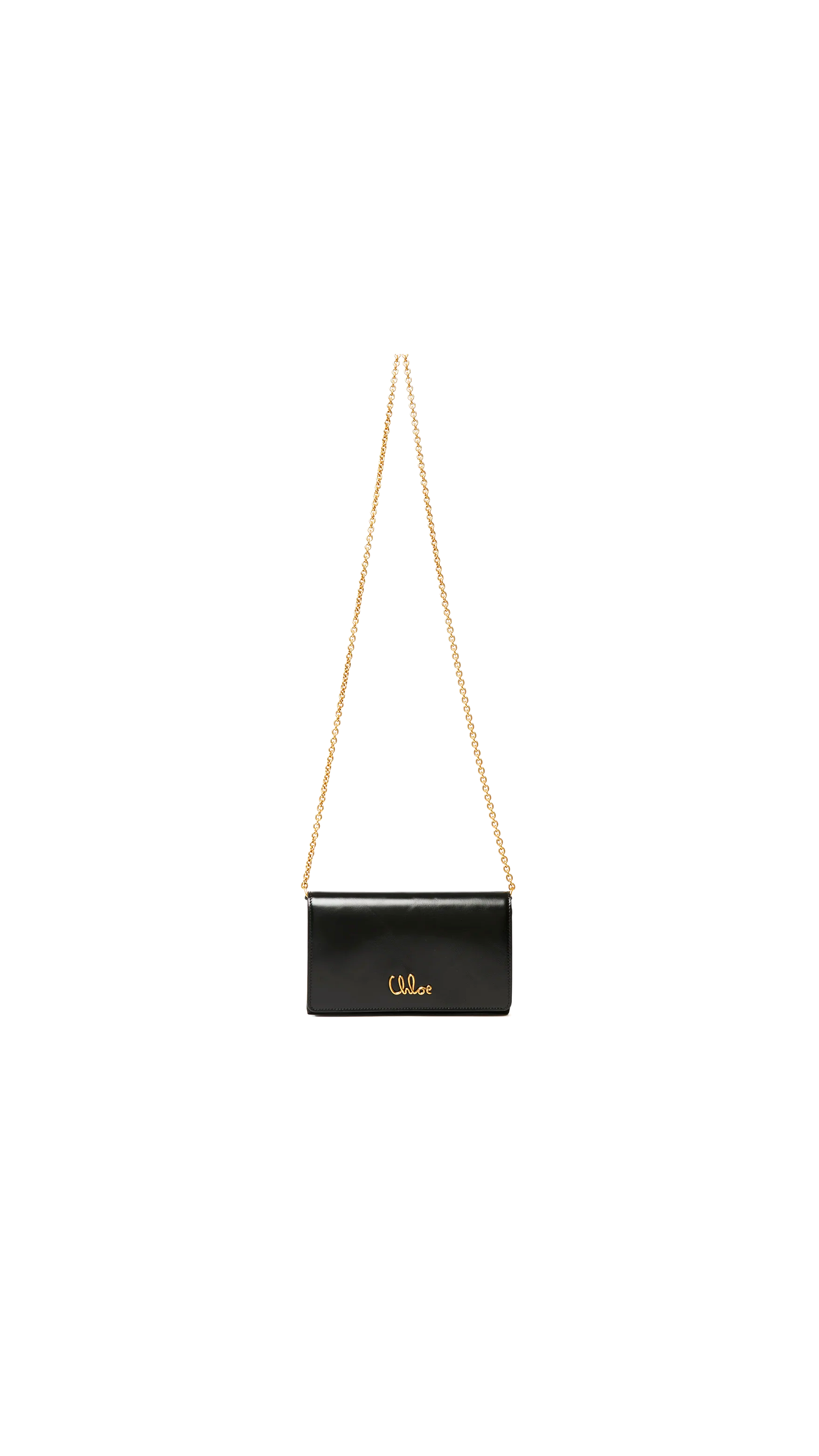 Chloé Iconic Flap Wallet on Chain in Shiny Leather - Black