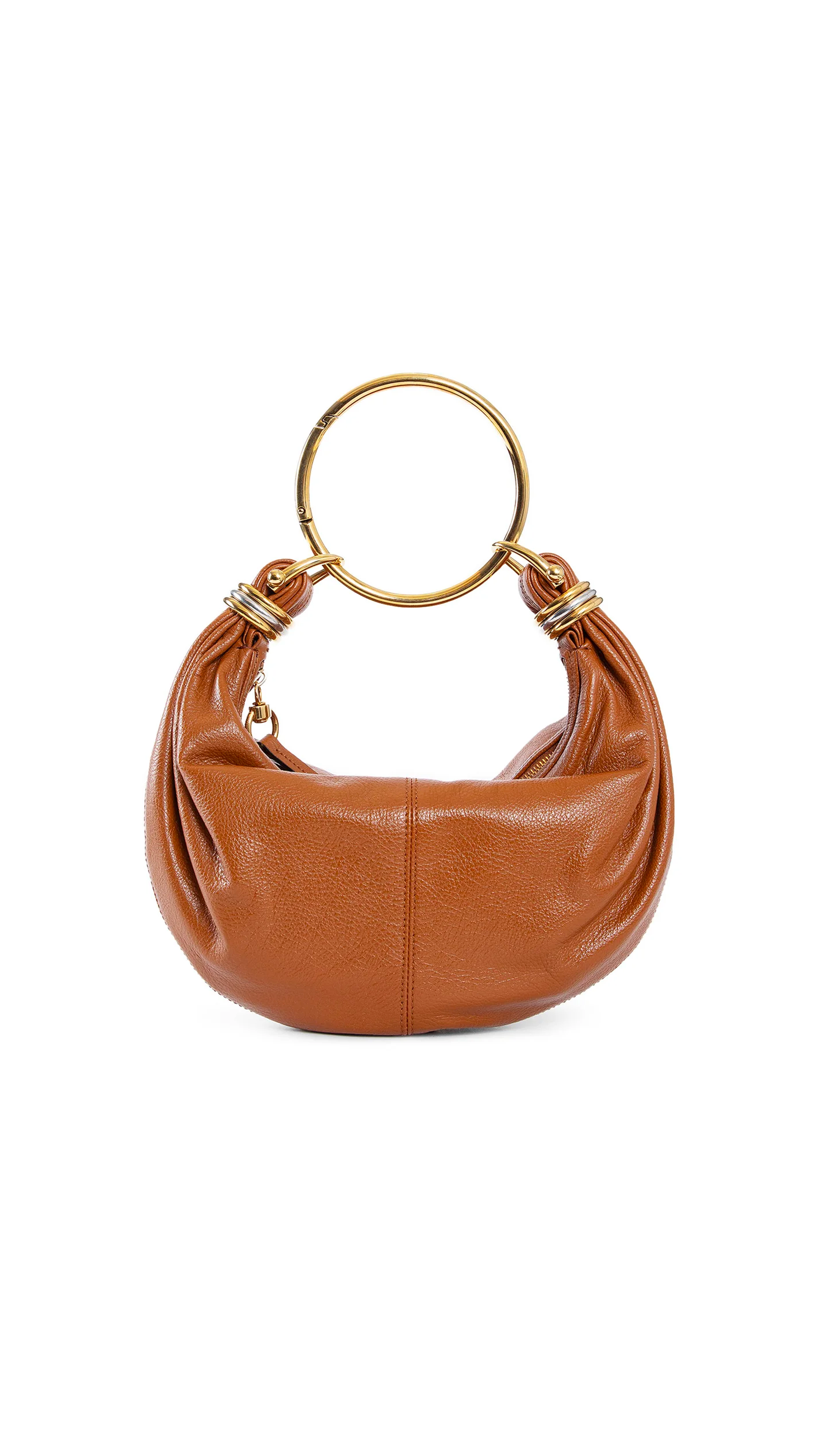 Small Bracelet Hobo Bag in Grained Leather - Brown