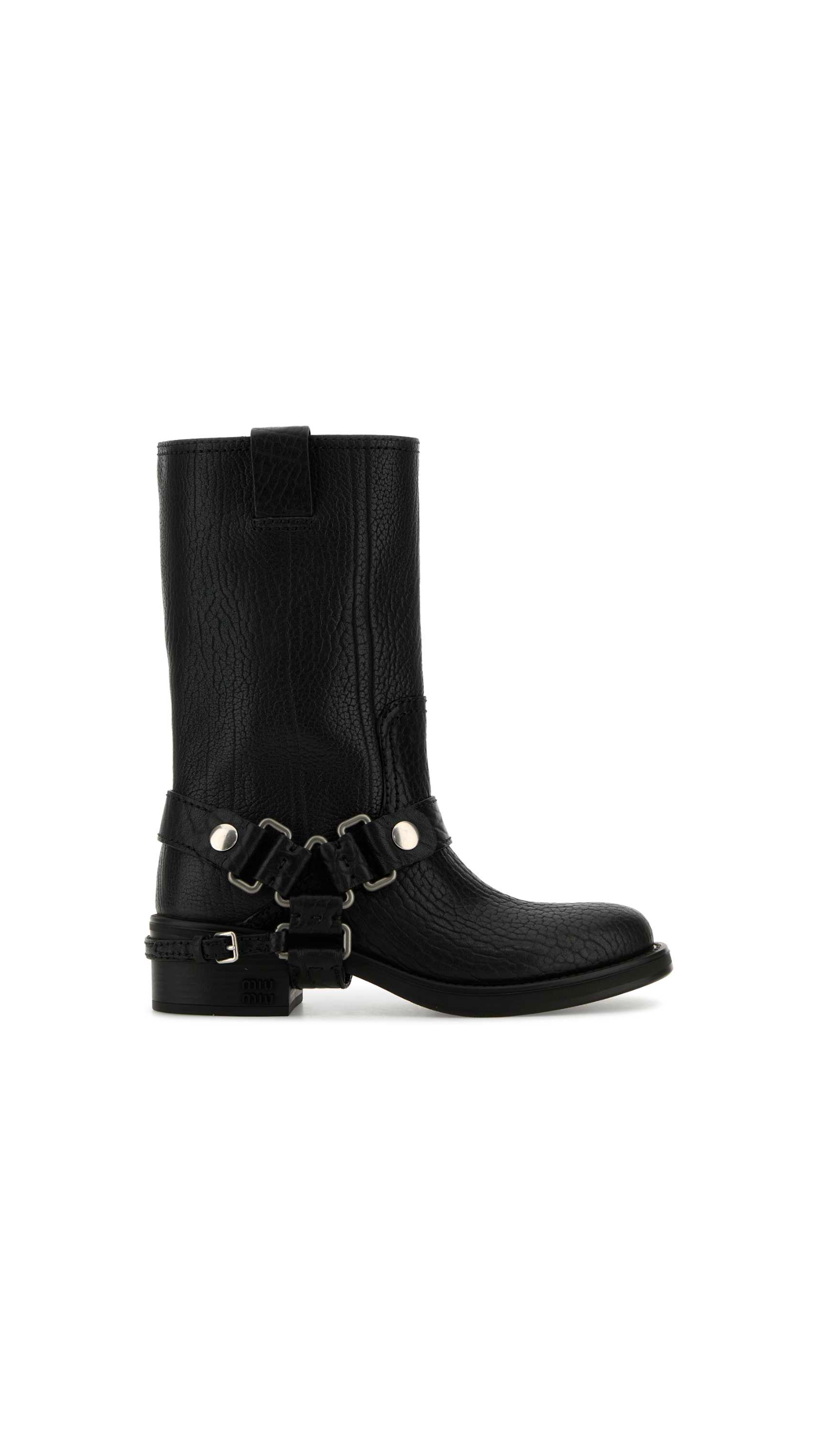 Calf Leather Moto Boots - Black