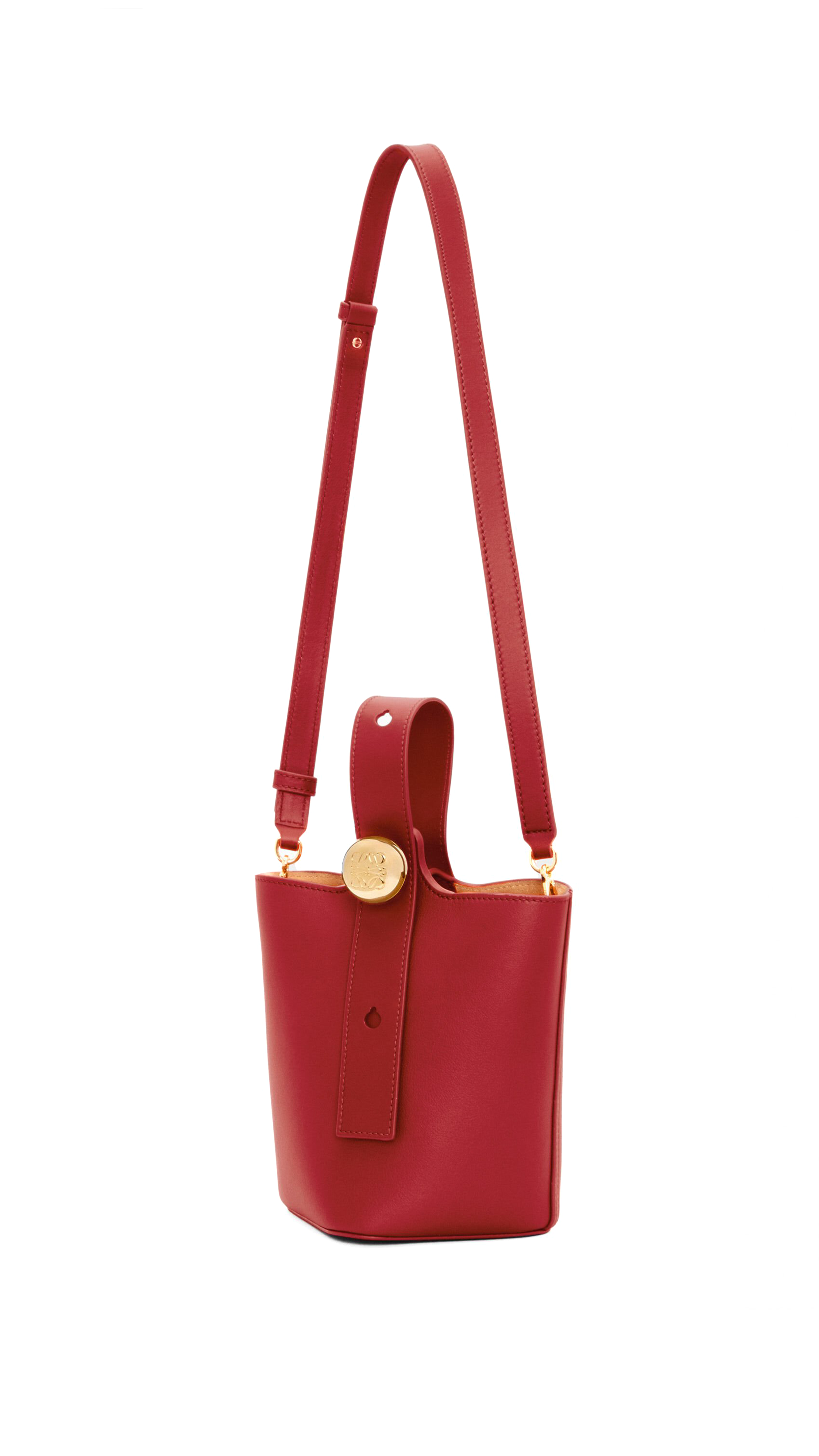 Mini Pebble Bucket Bag in Smooth Leather - Burnt Red
