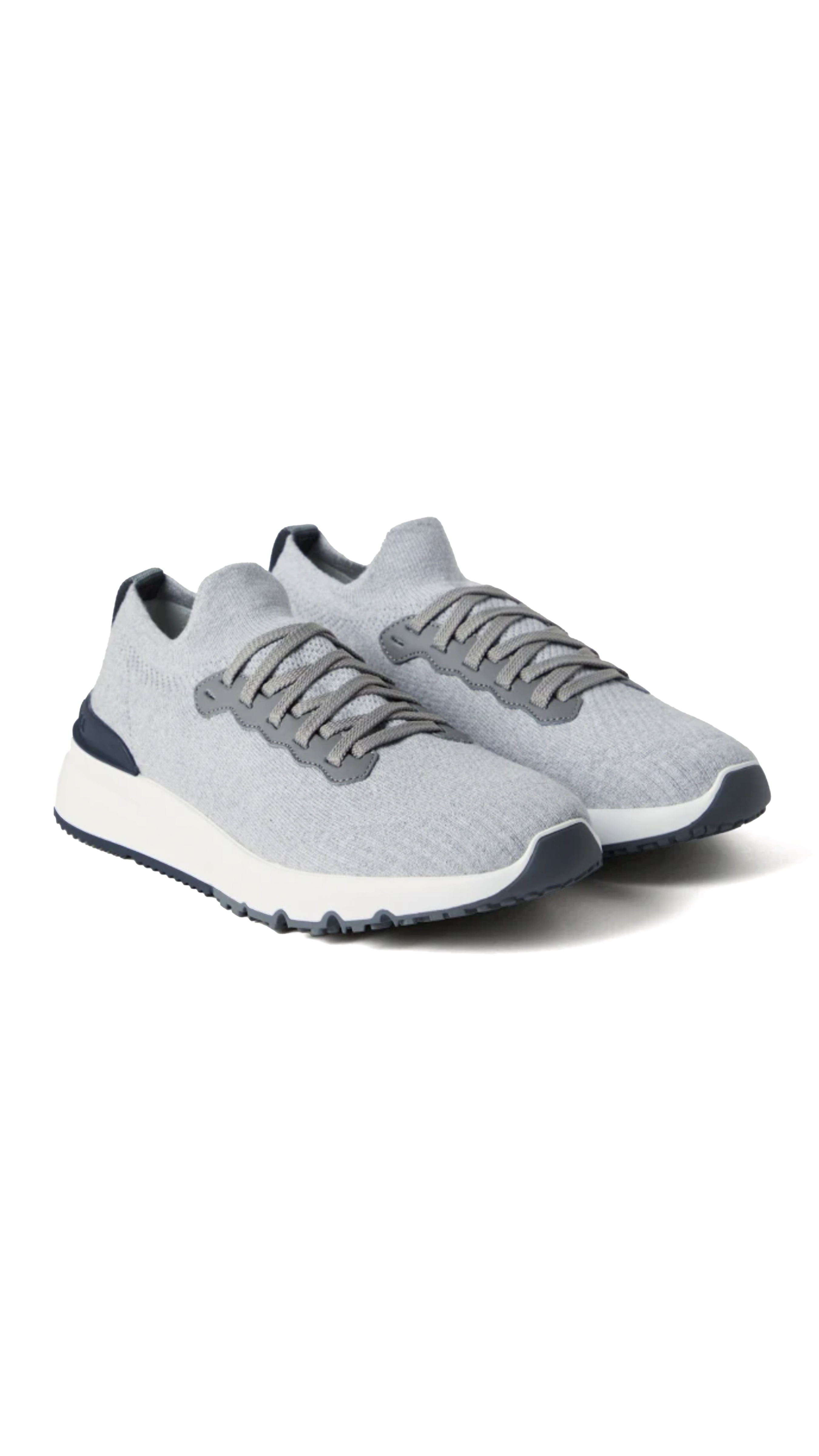 Cotton Knit and Semi-Polished Calfskin Runners - Silver