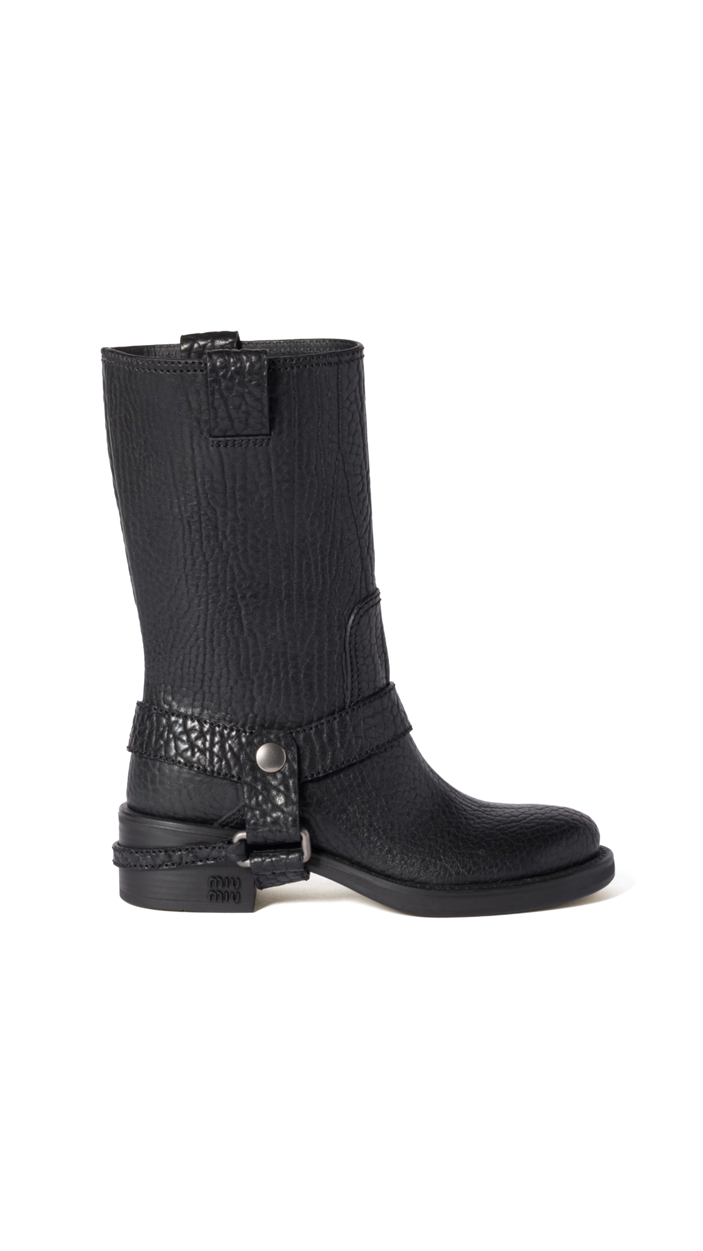 Calf Leather Moto Boots - Black