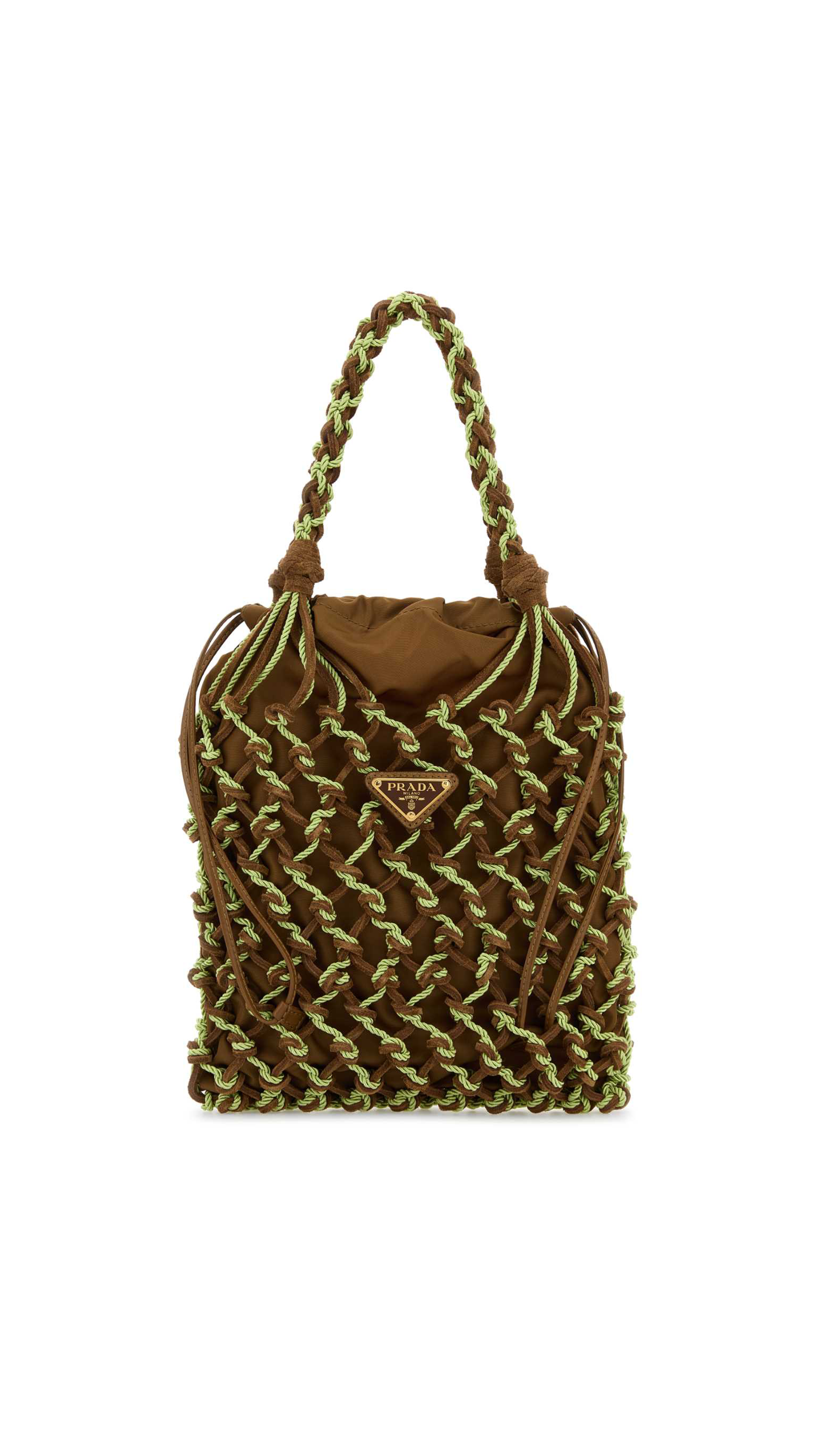 Noué Small Macramé and Suede Bag - Cocoa Brown/Lawn Green