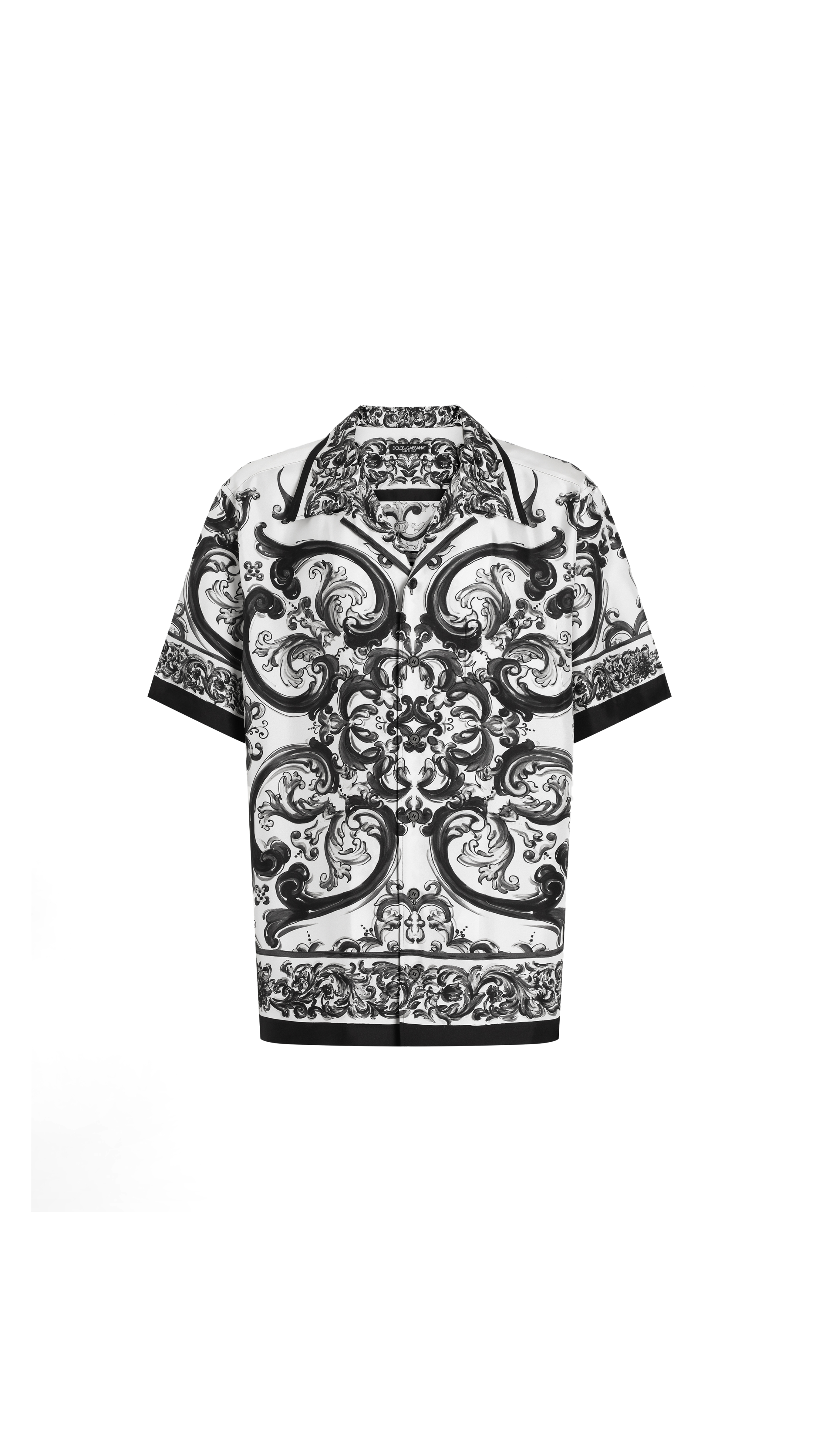 Majolica-Print SilkHawaii Shirt - Black&White