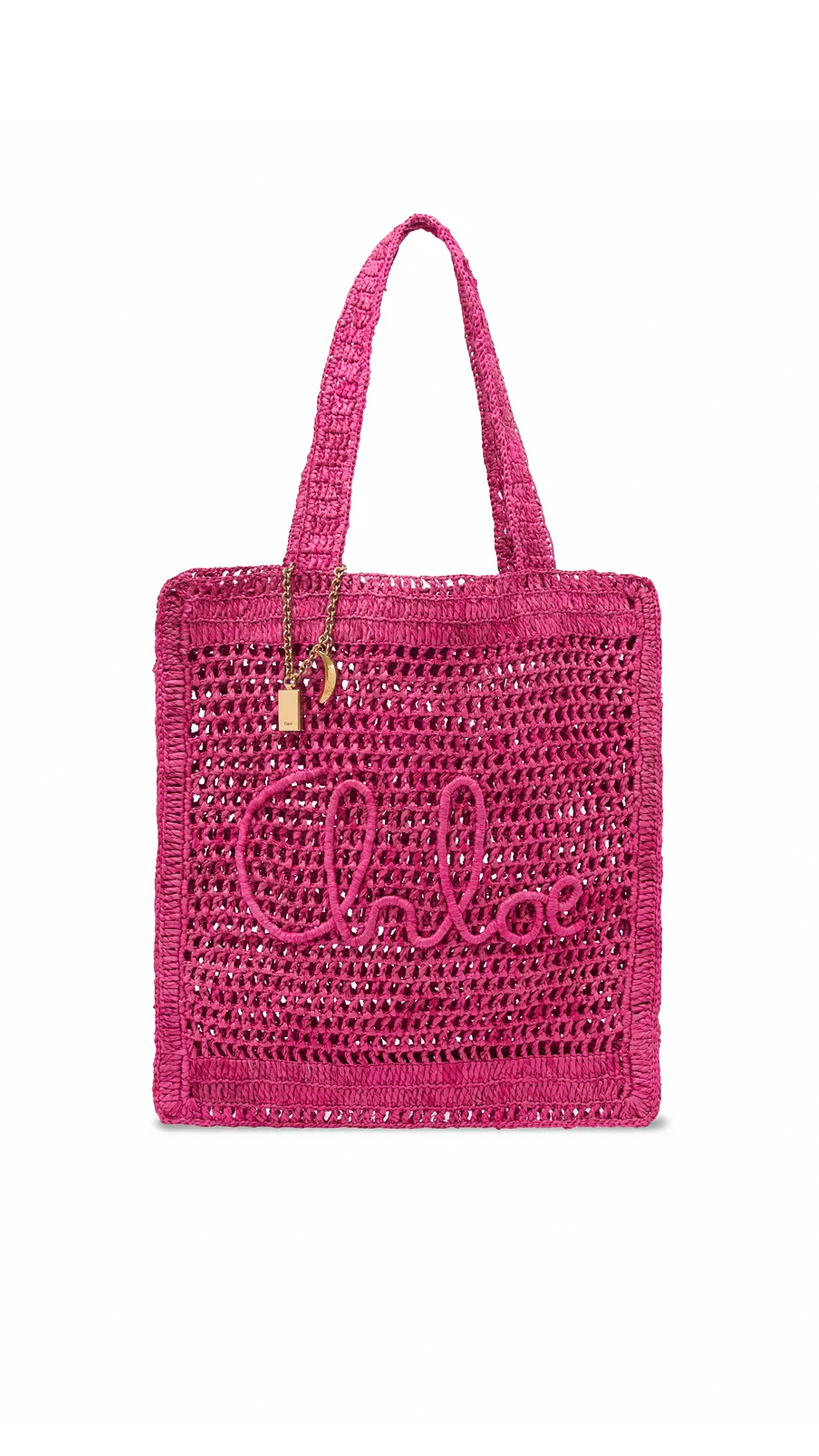 Summer Banana Tote Bag in Raffia - Fuchsia Rose