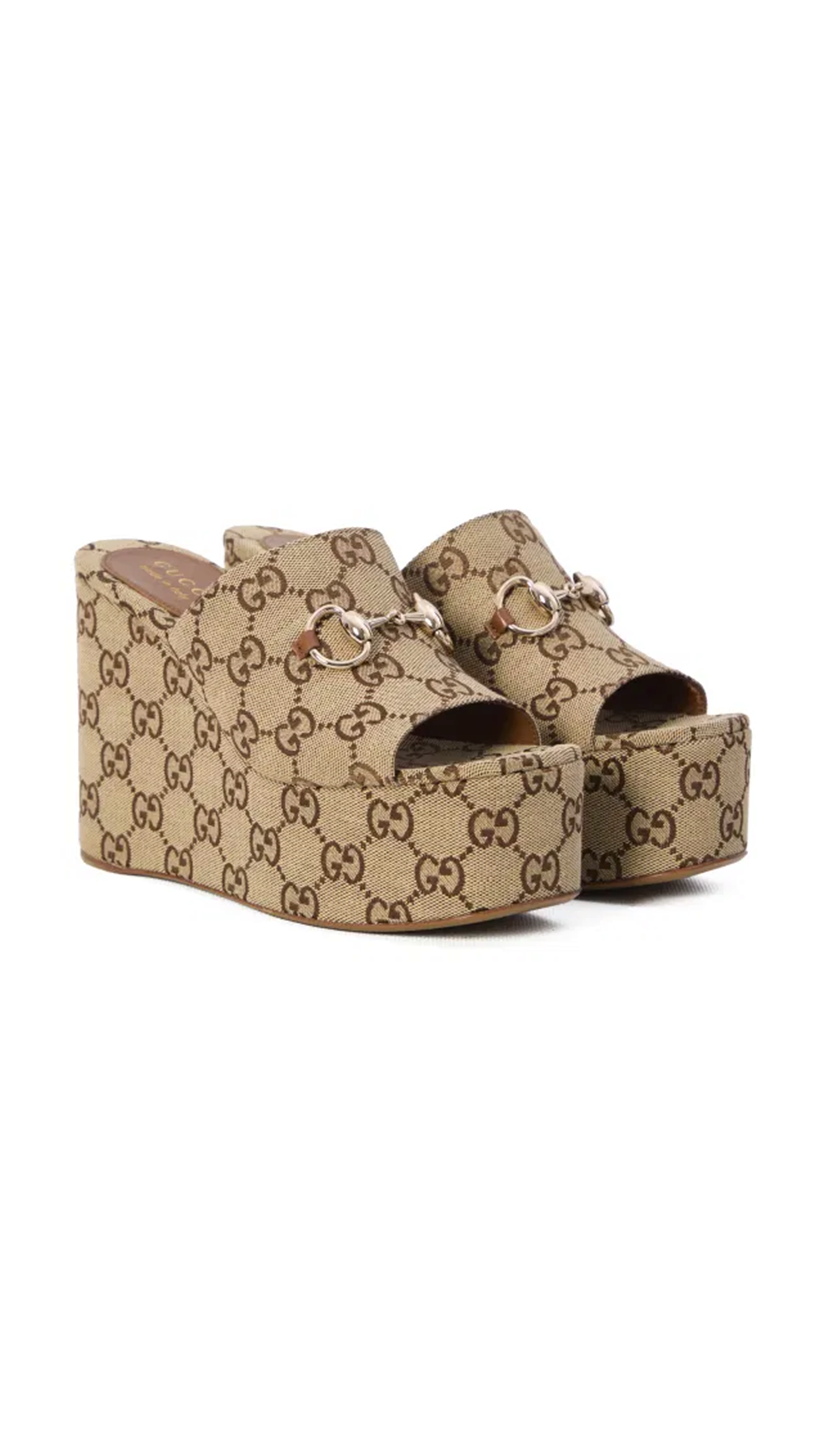 GG Wedge Sandal with Horsebit - Beige/Ebony