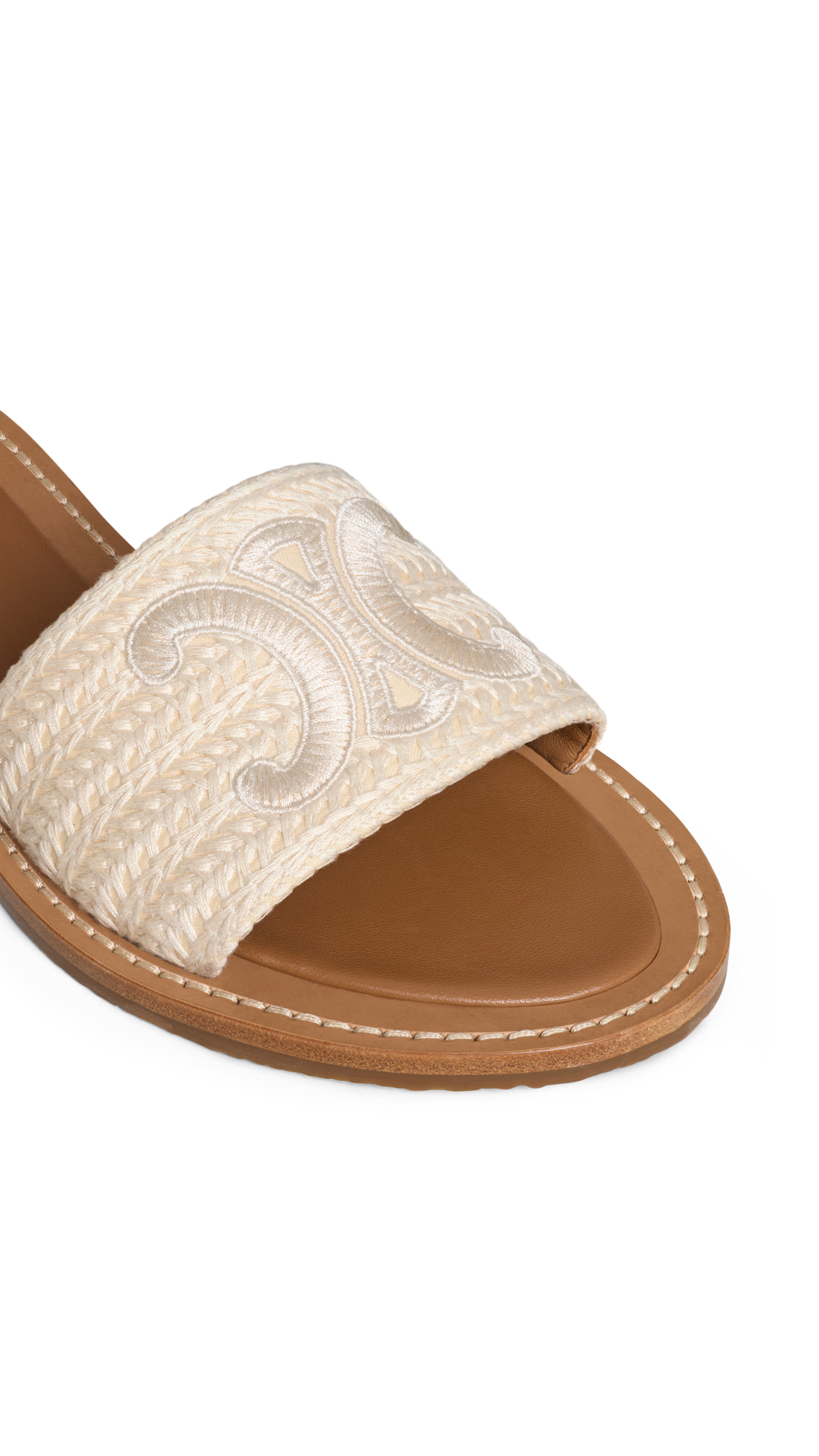 Lympia Mule in Embroidered Cotton Canvas - Light Beige
