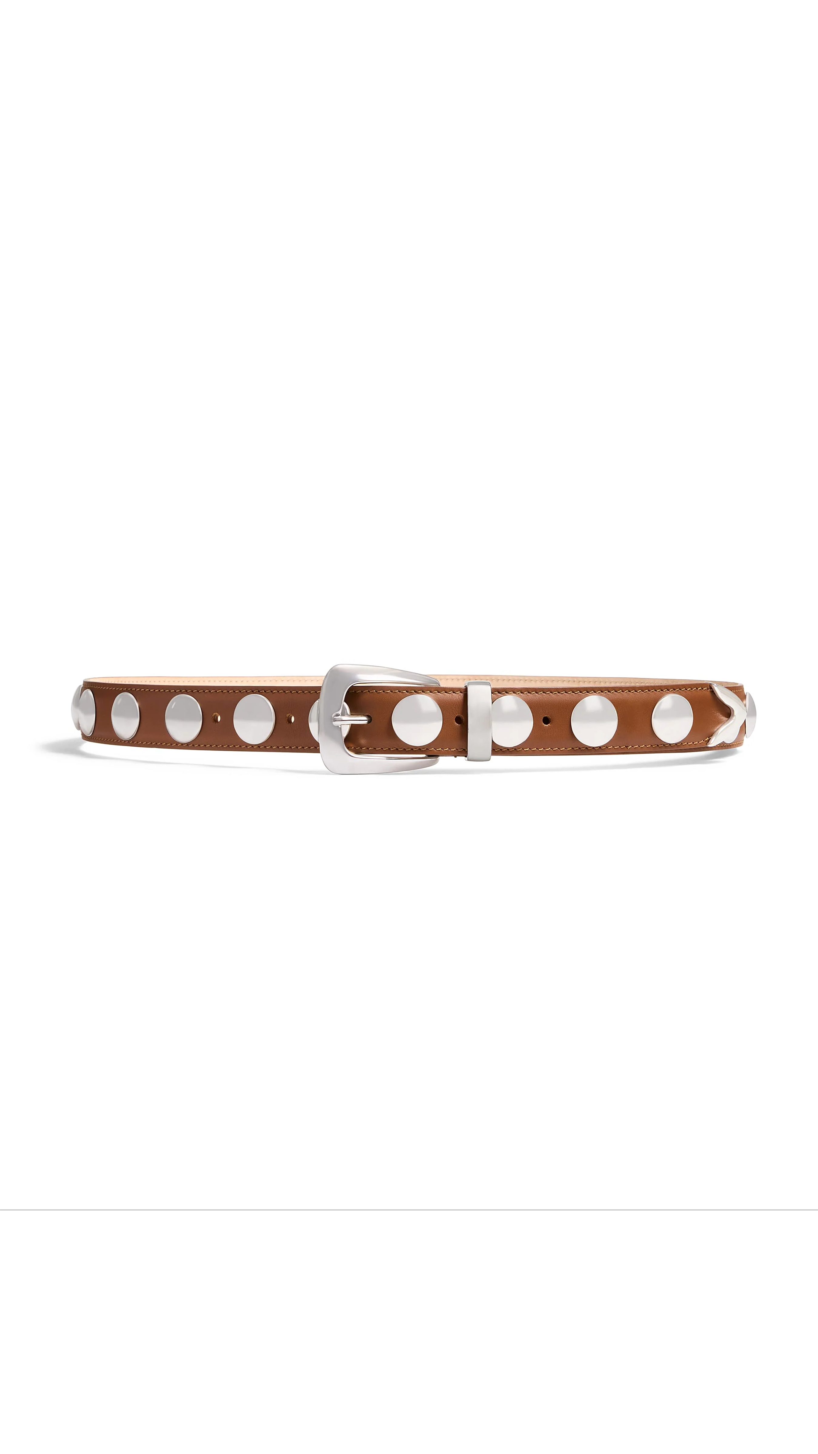 Benny Belt with Studs - Dark Tan Leather and Silver