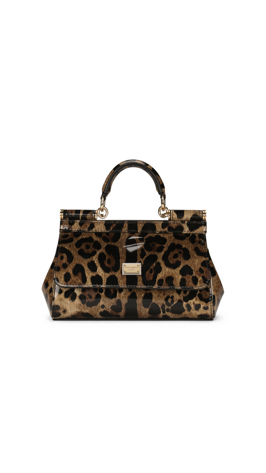 Small Sicily Bag in Leopard-print Polished Calfskin - Leopard
