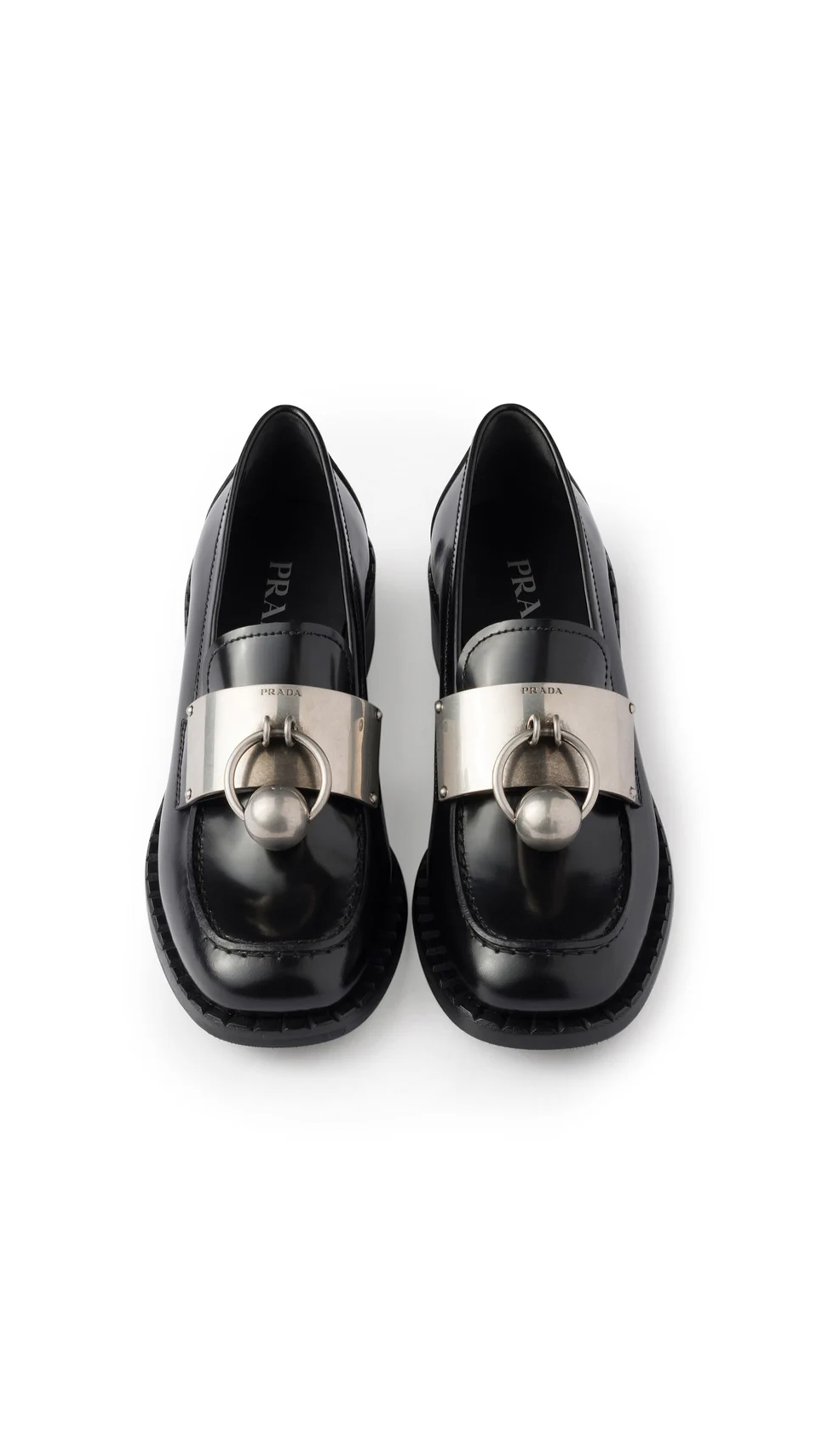 Brushed Leather Loafers with Metal Details - Black/Silver