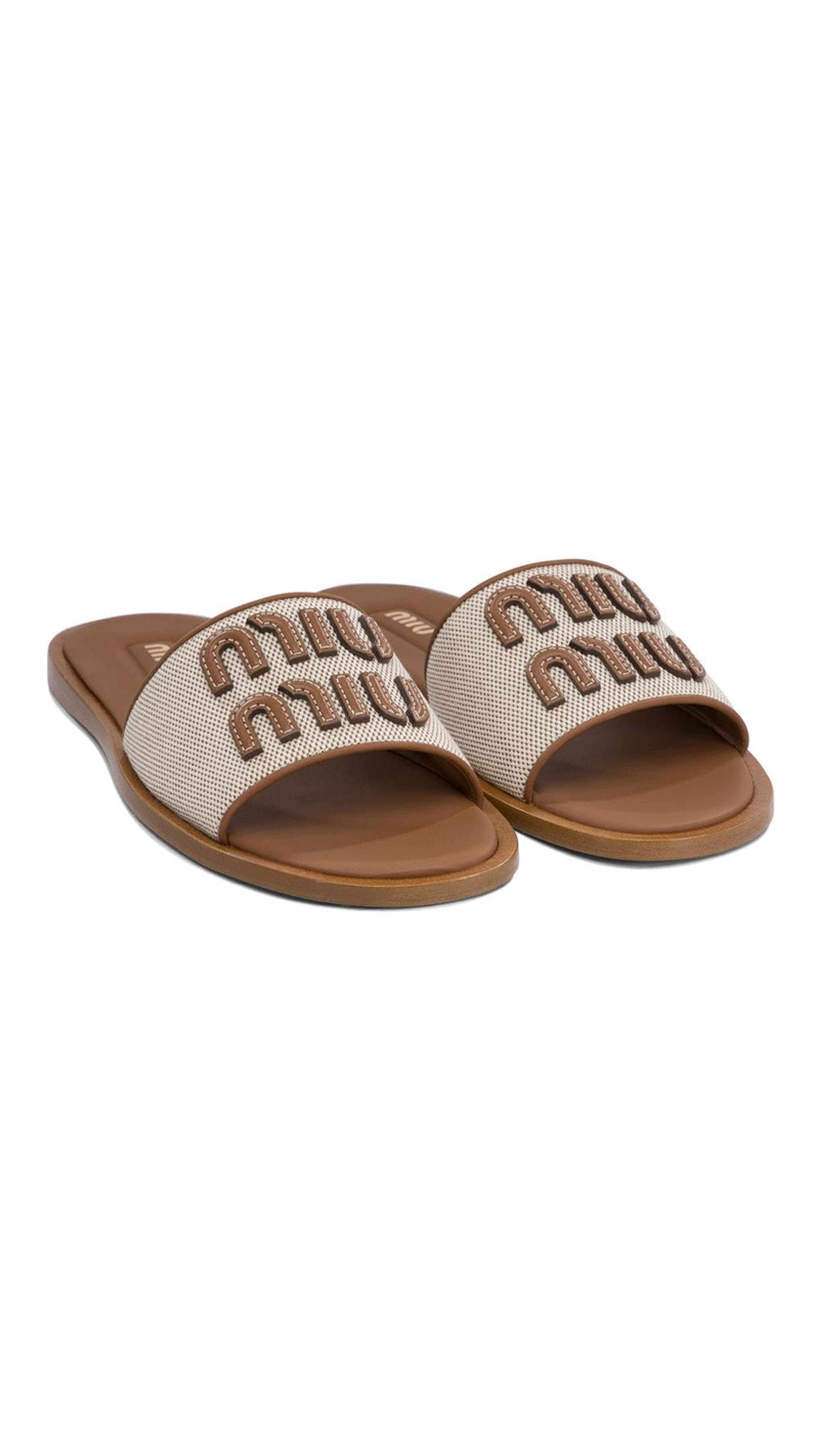 Palmetto and Leather Woven Slides - Natural/Brown