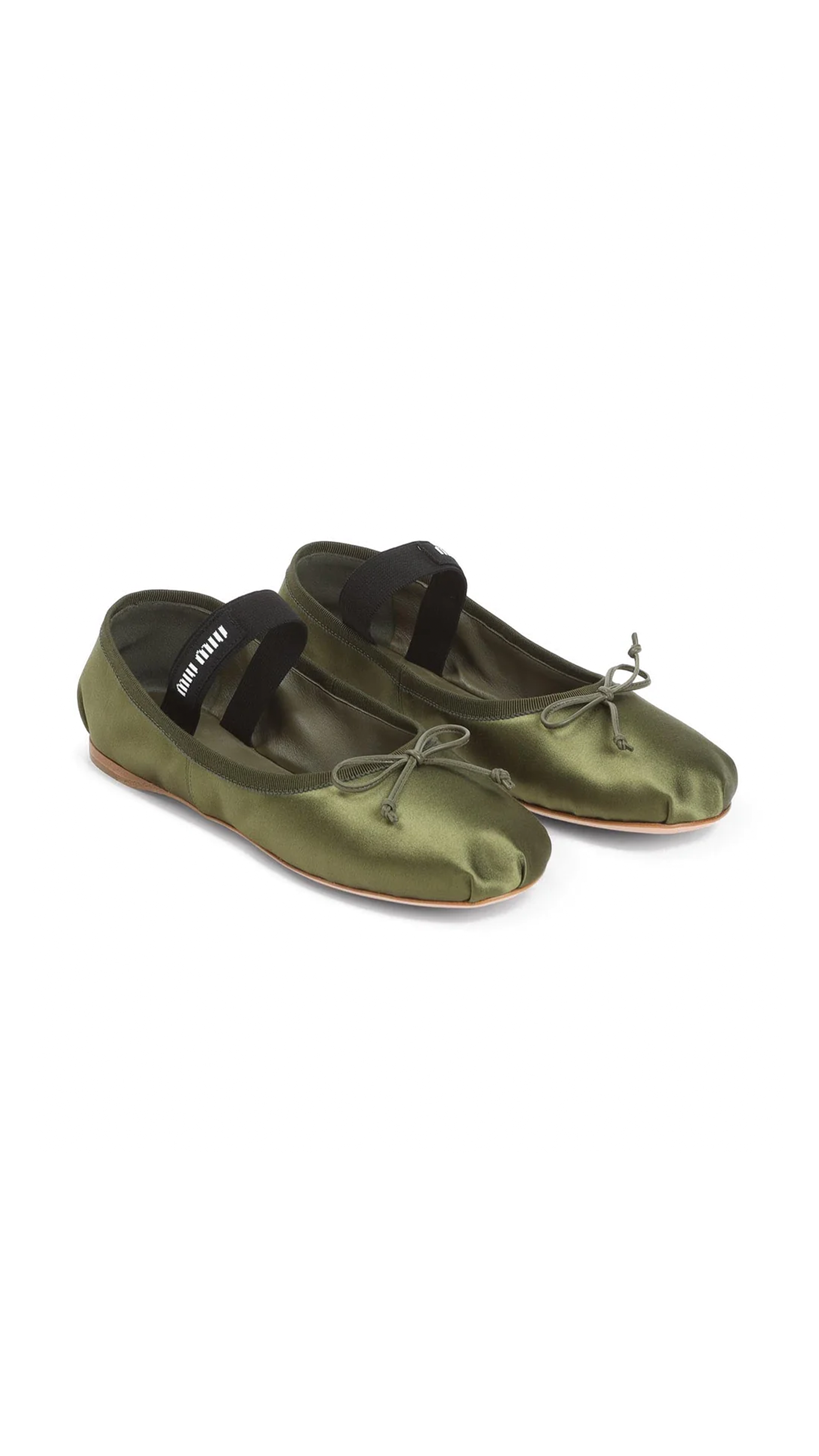 Satin Ballerinas - Olive Green