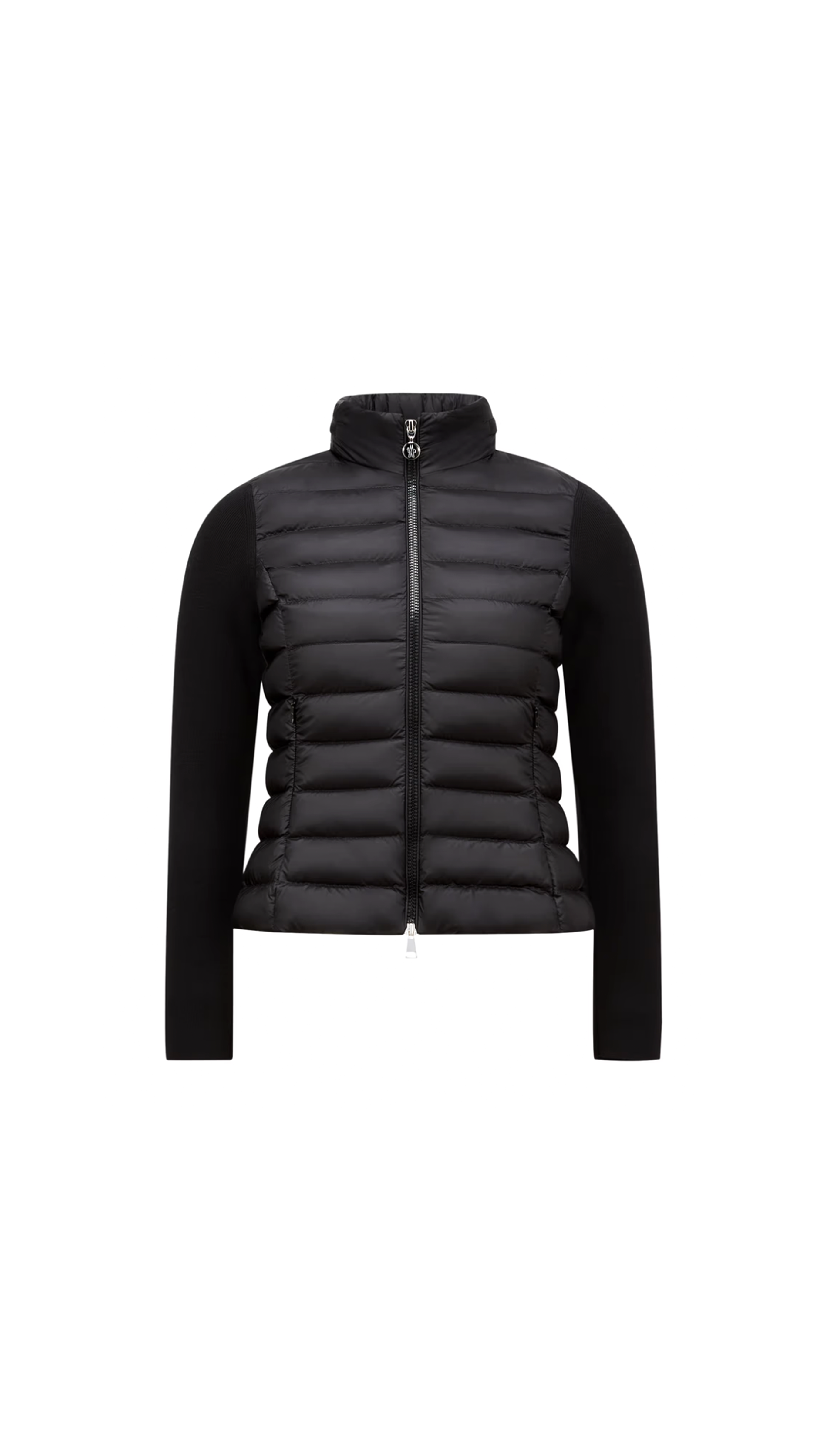 Padded Zip-up Wool Cardigan - Black