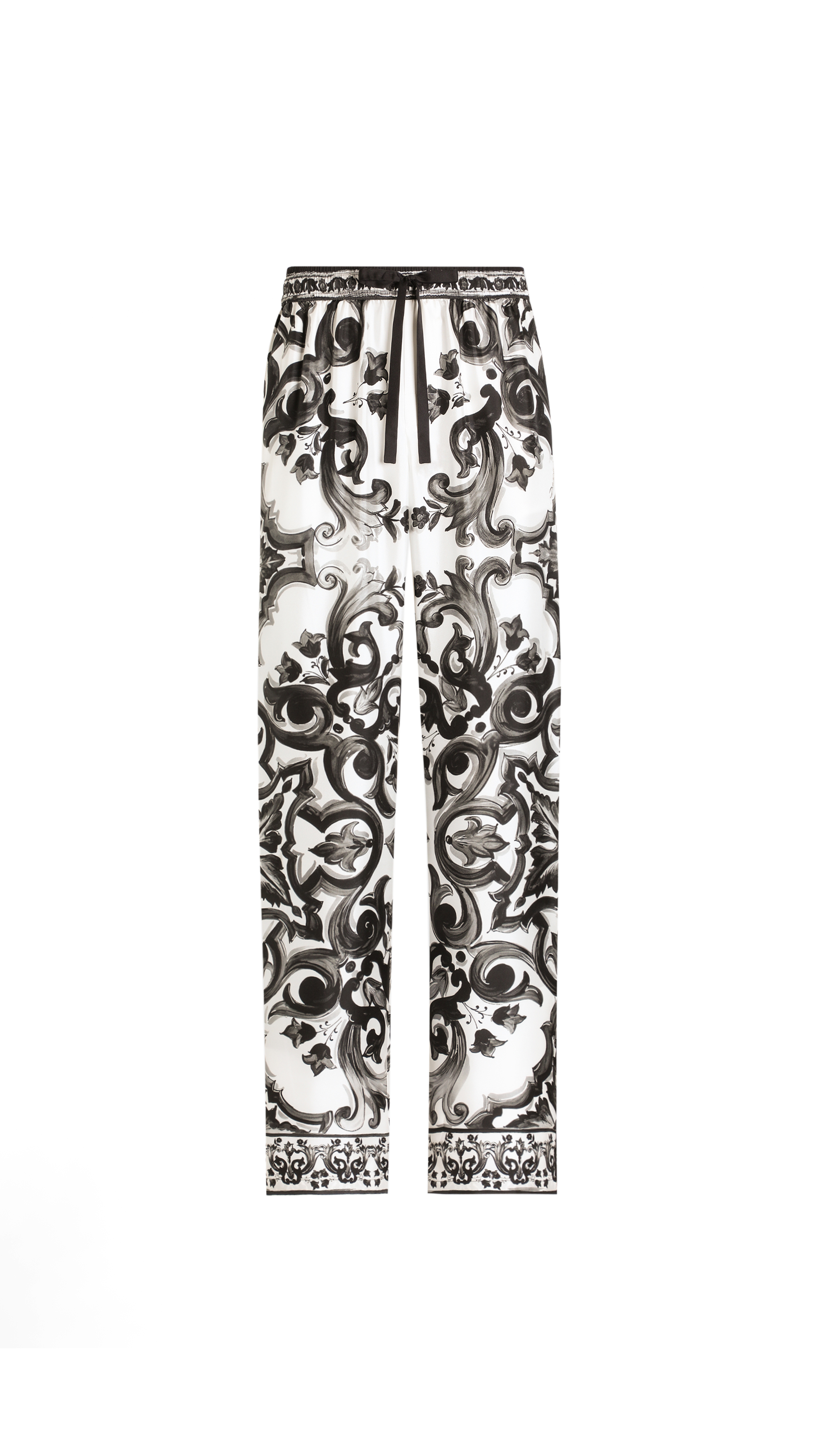 Majolica-Print Twill Trousers - Black/White