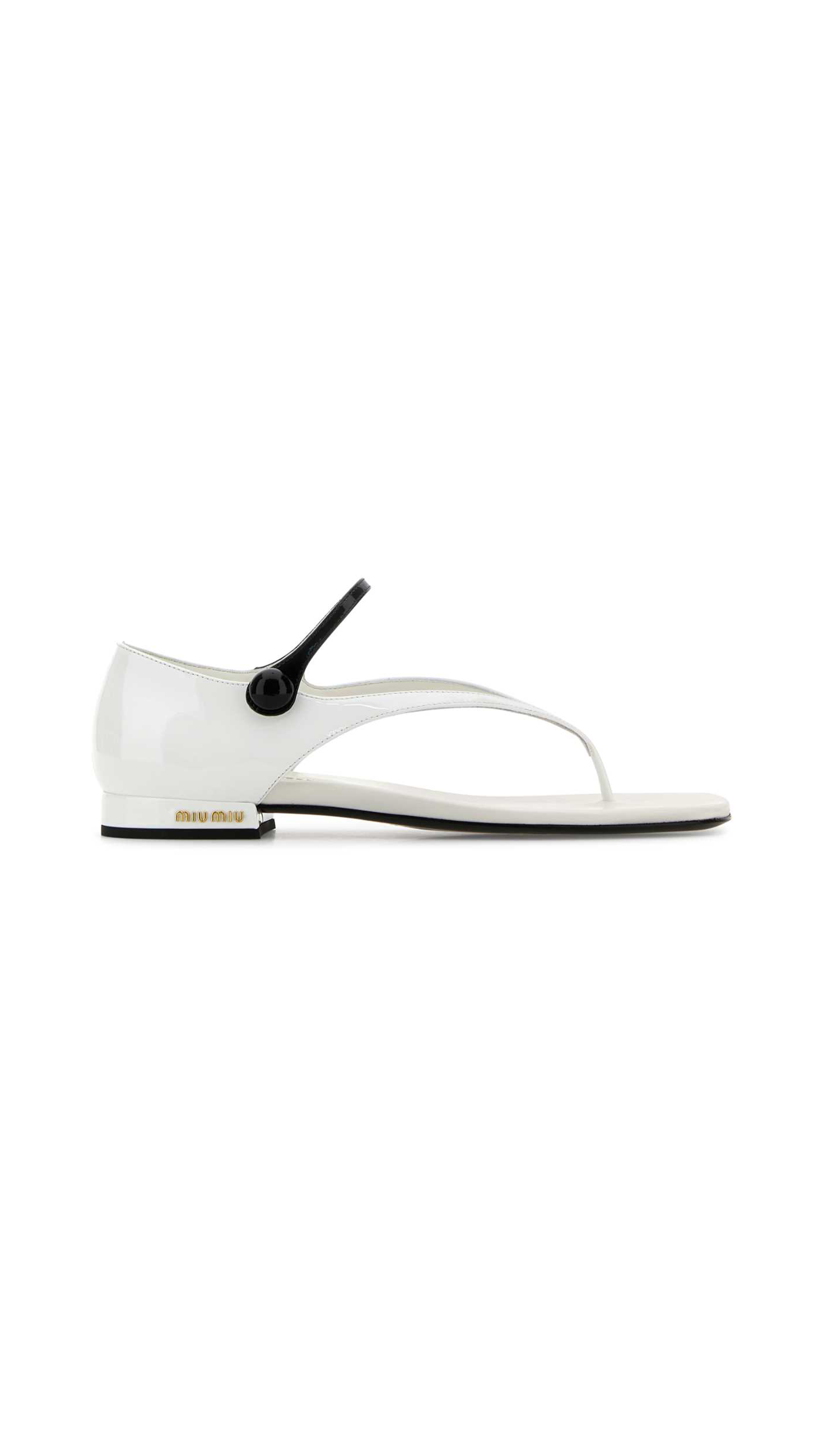 Two-tone Patent Leather Mary Jane Thong Sandals - White/Black