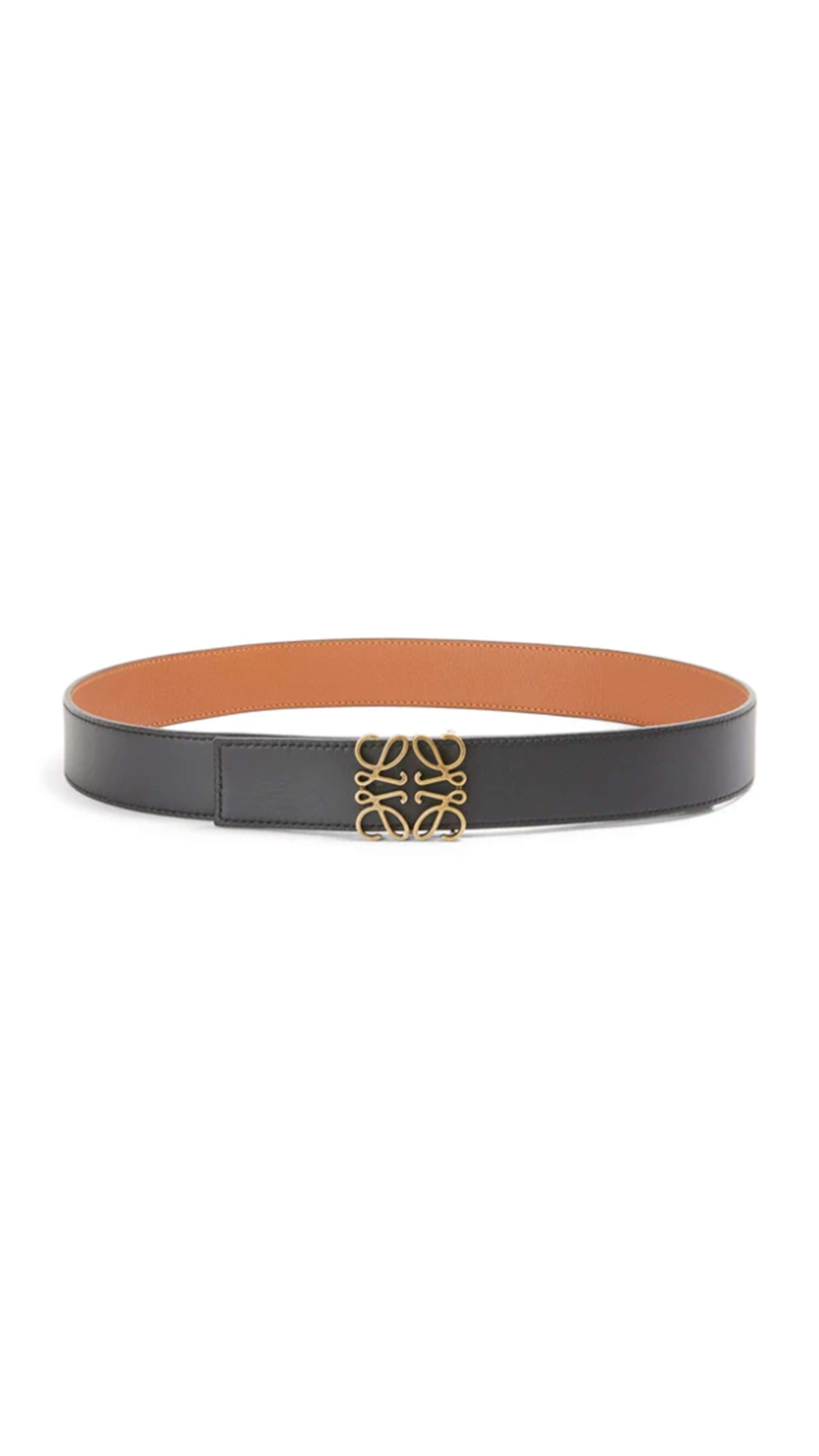 Reversible Anagram Belt in Soft Grained Calfskin and Smooth Calfskin - Tan/Black/Old Gold