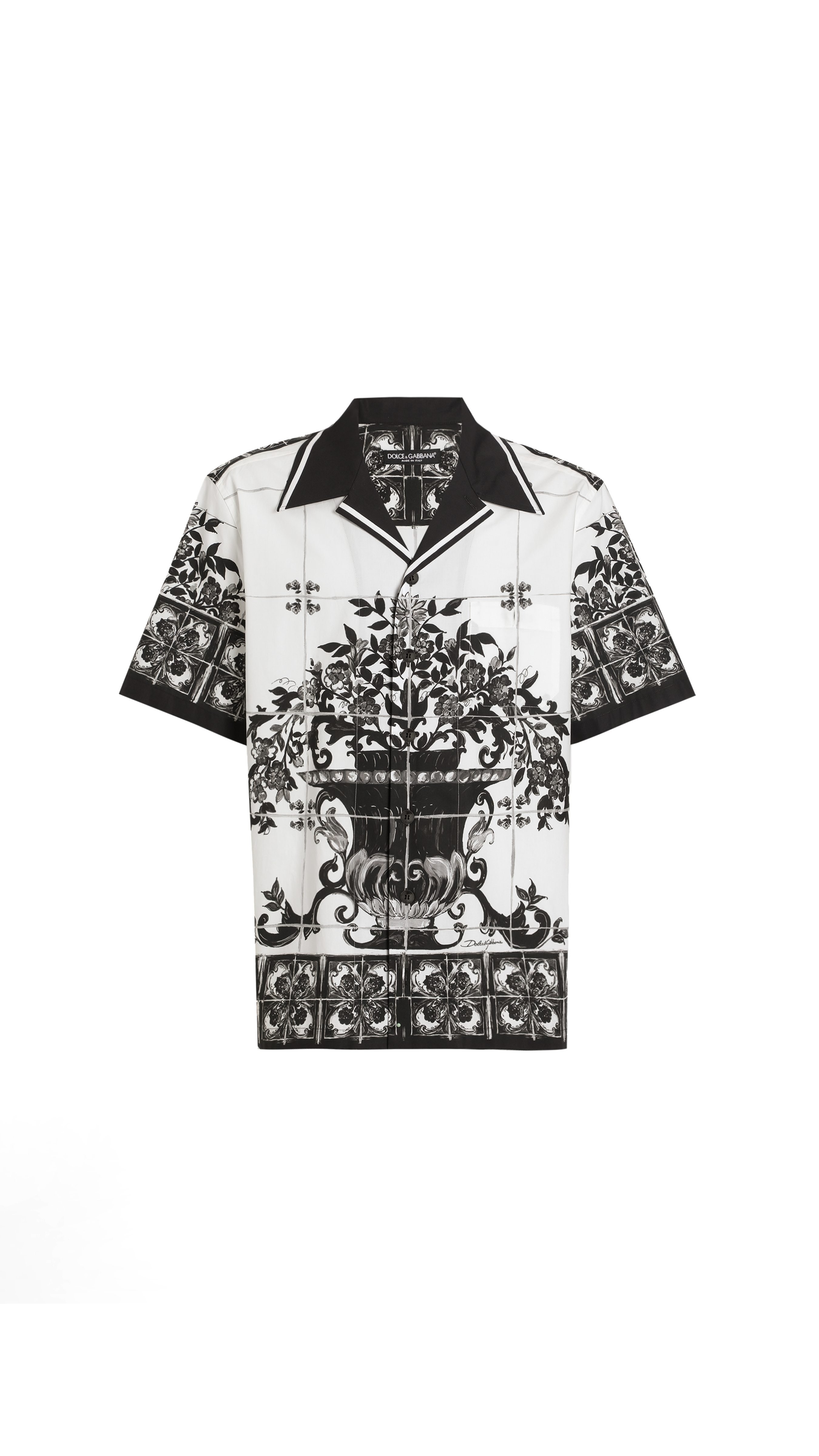 Majolica-Print Poplin Hawaii Shirt - Black/White