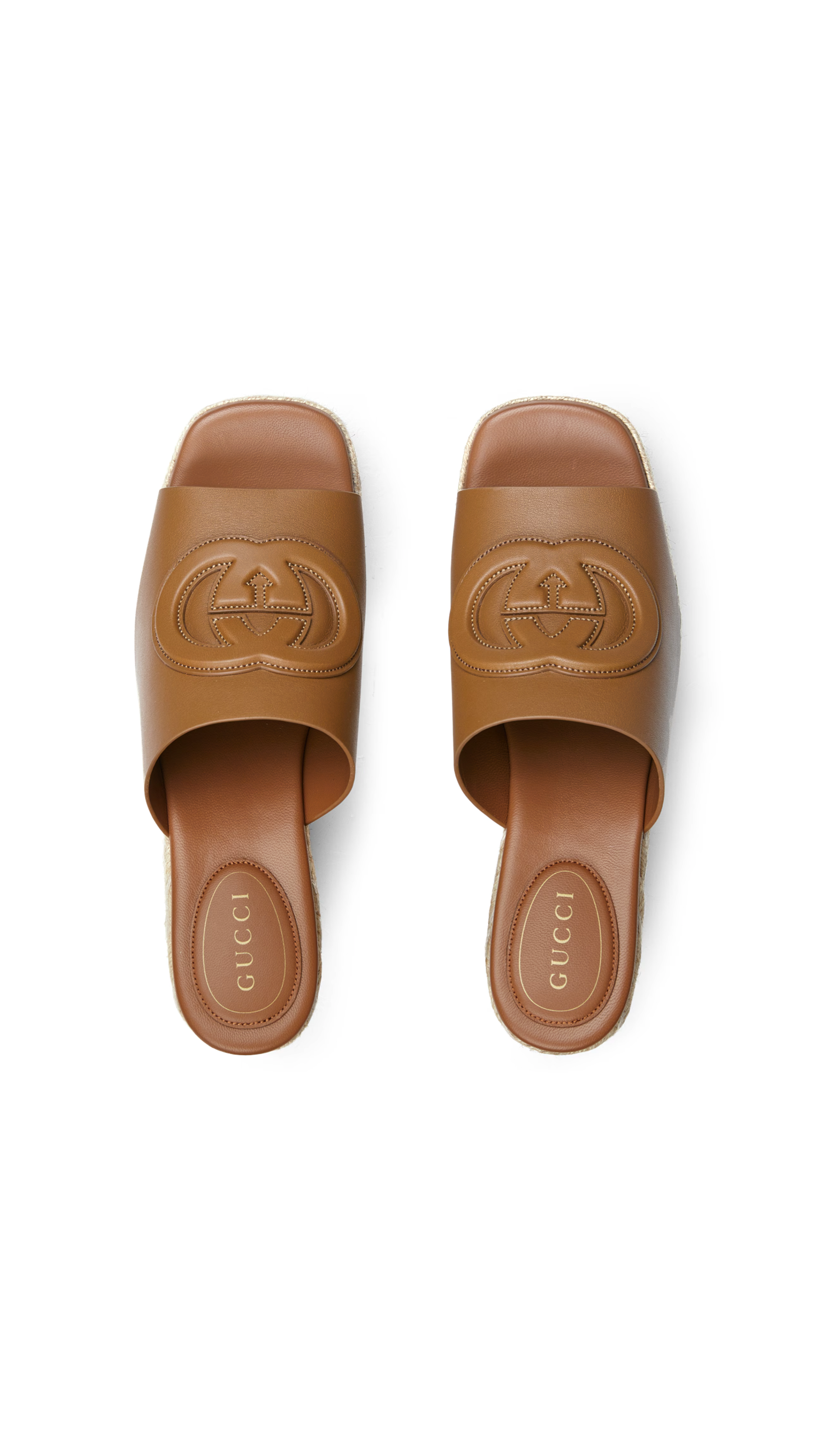 Interlocking G Wedge Sandals - Light Brown