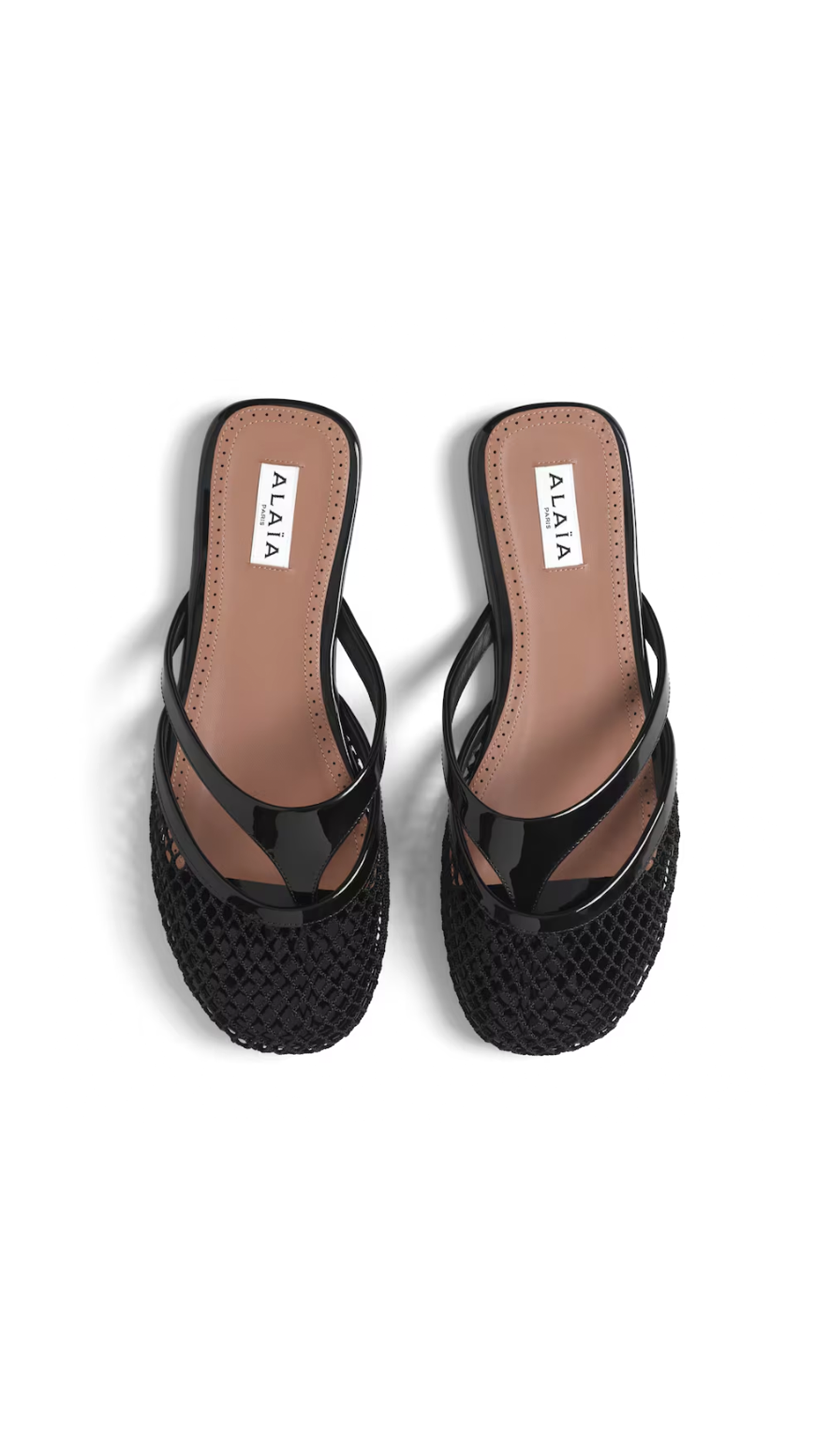 Infradito Flat Mules in Fishnet and Leather - Black