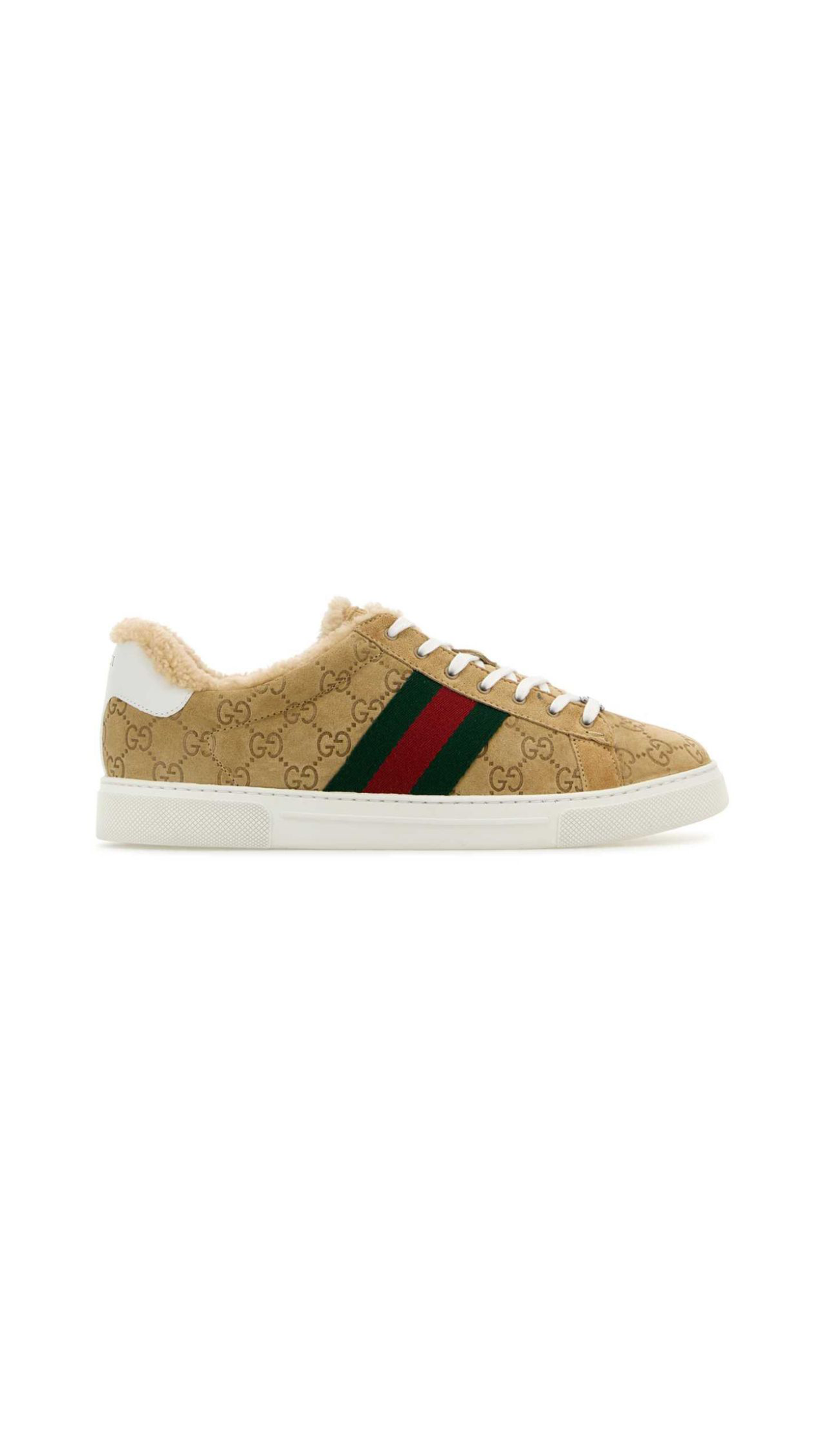 Suede Ace Sneakers with Shearling Lining - Beige