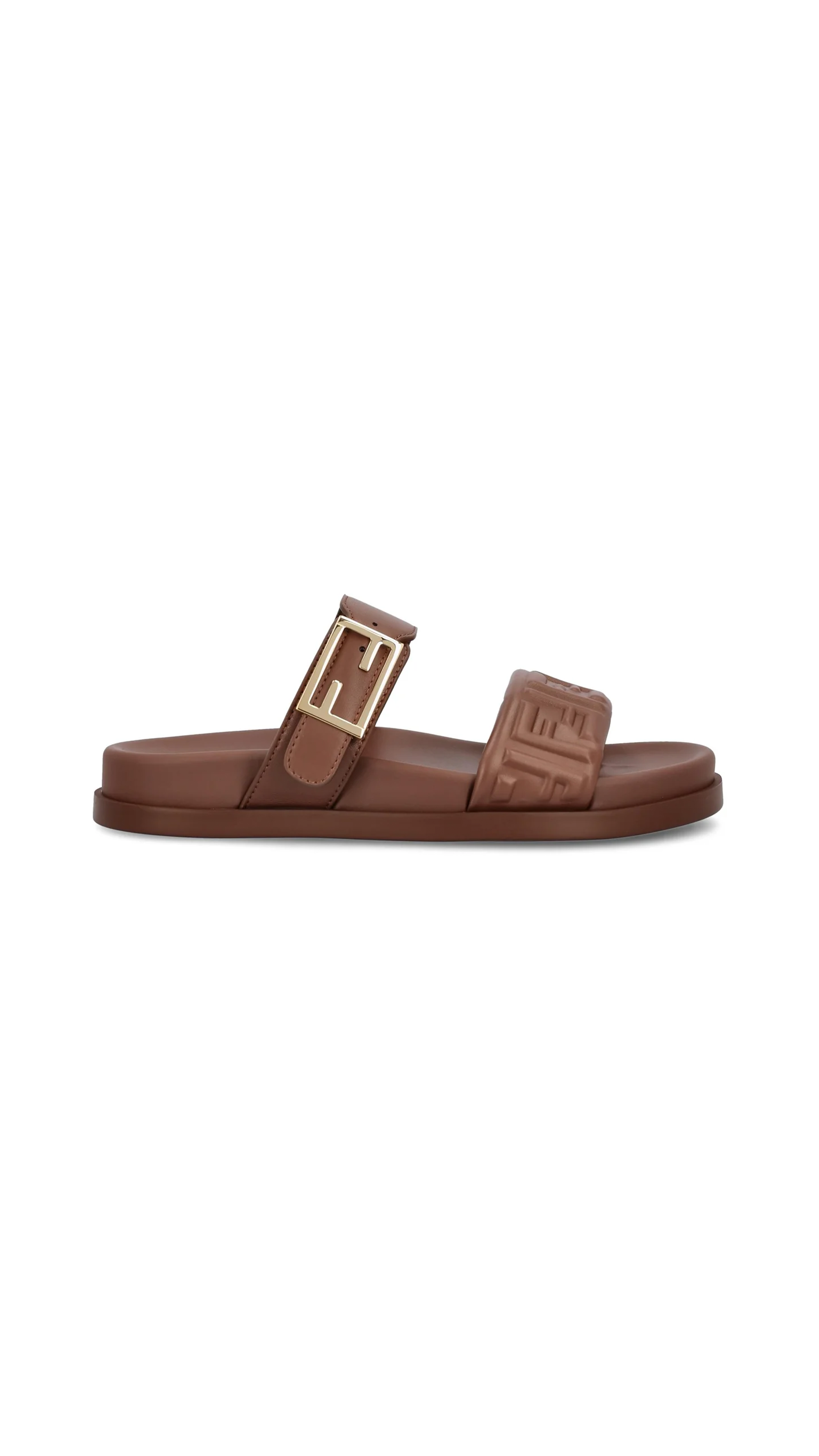 Fendi Feel Nappa Leather Slides - Brown