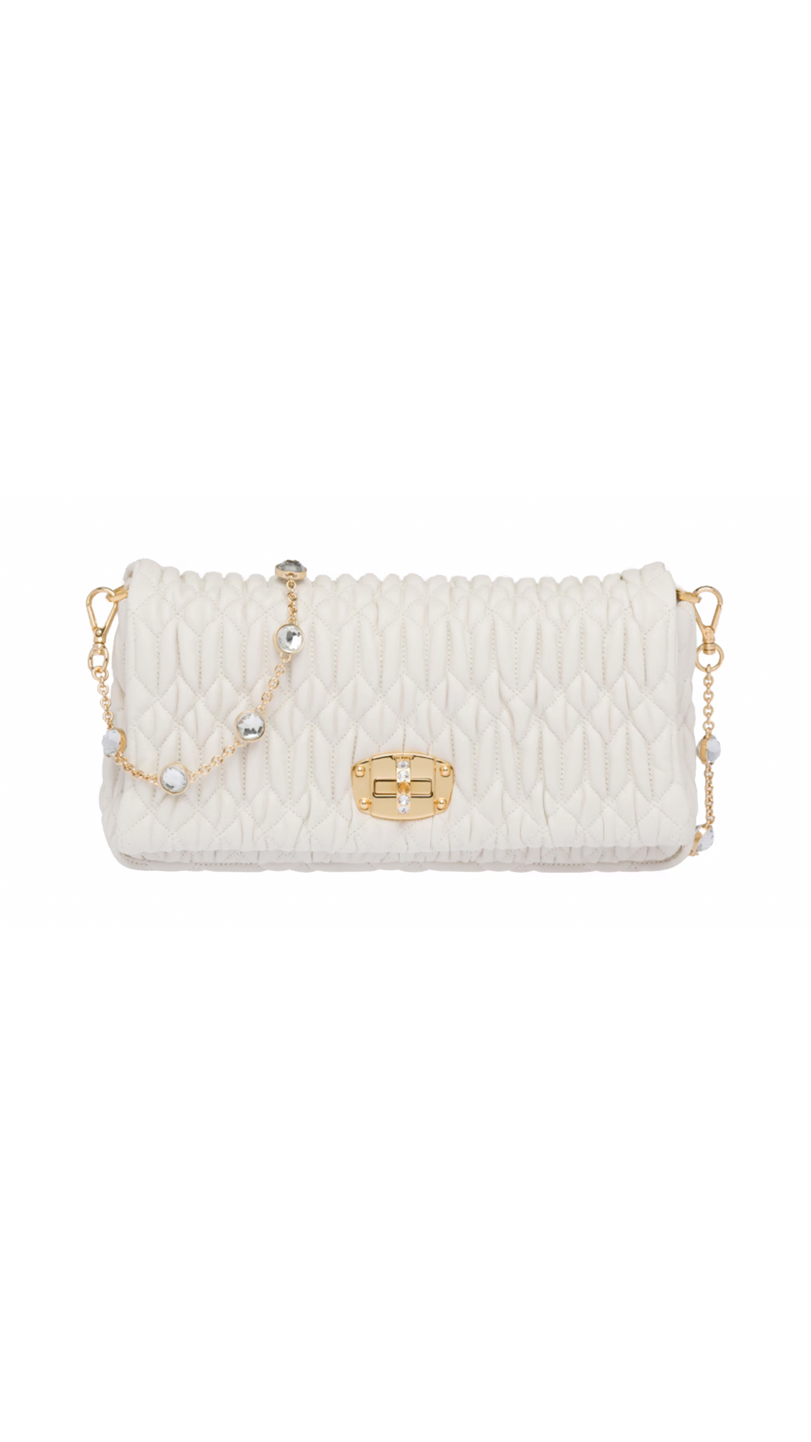 Miu Crystal Cloqué Nappa Leather Bag - White
