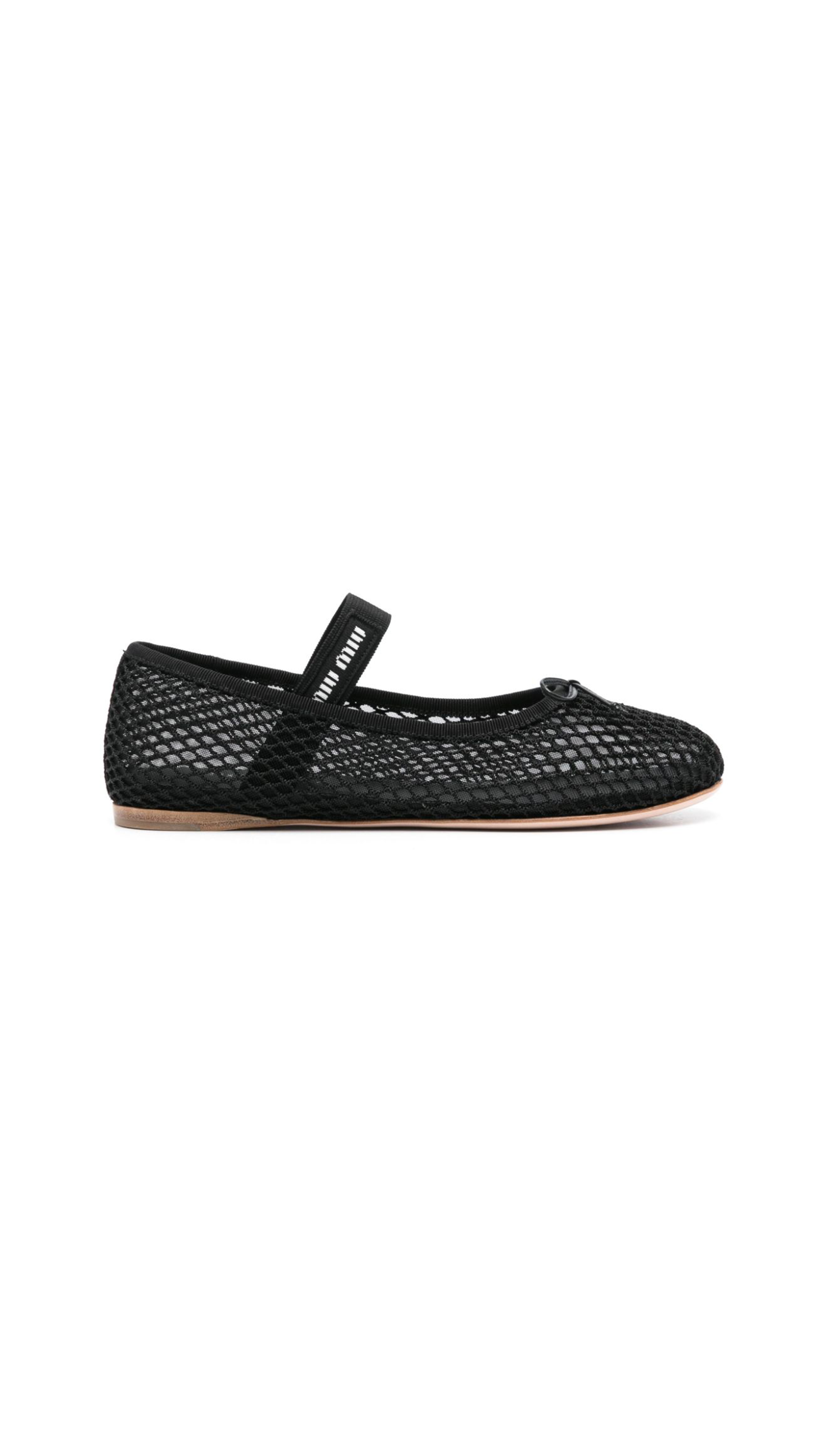 Mesh Fabric Ballerinas - Black