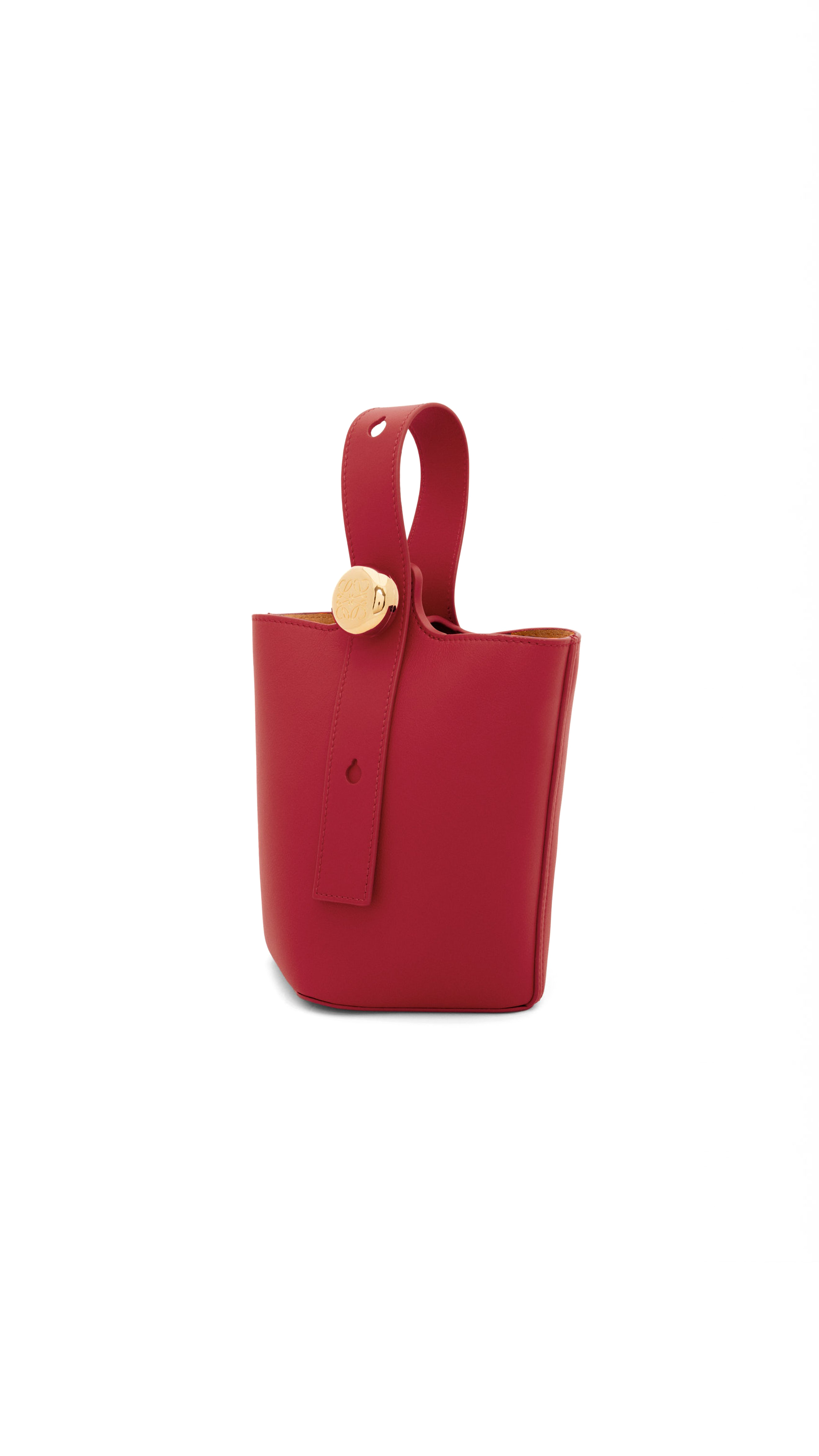 Mini Pebble Bucket Bag in Smooth Leather - Burnt Red