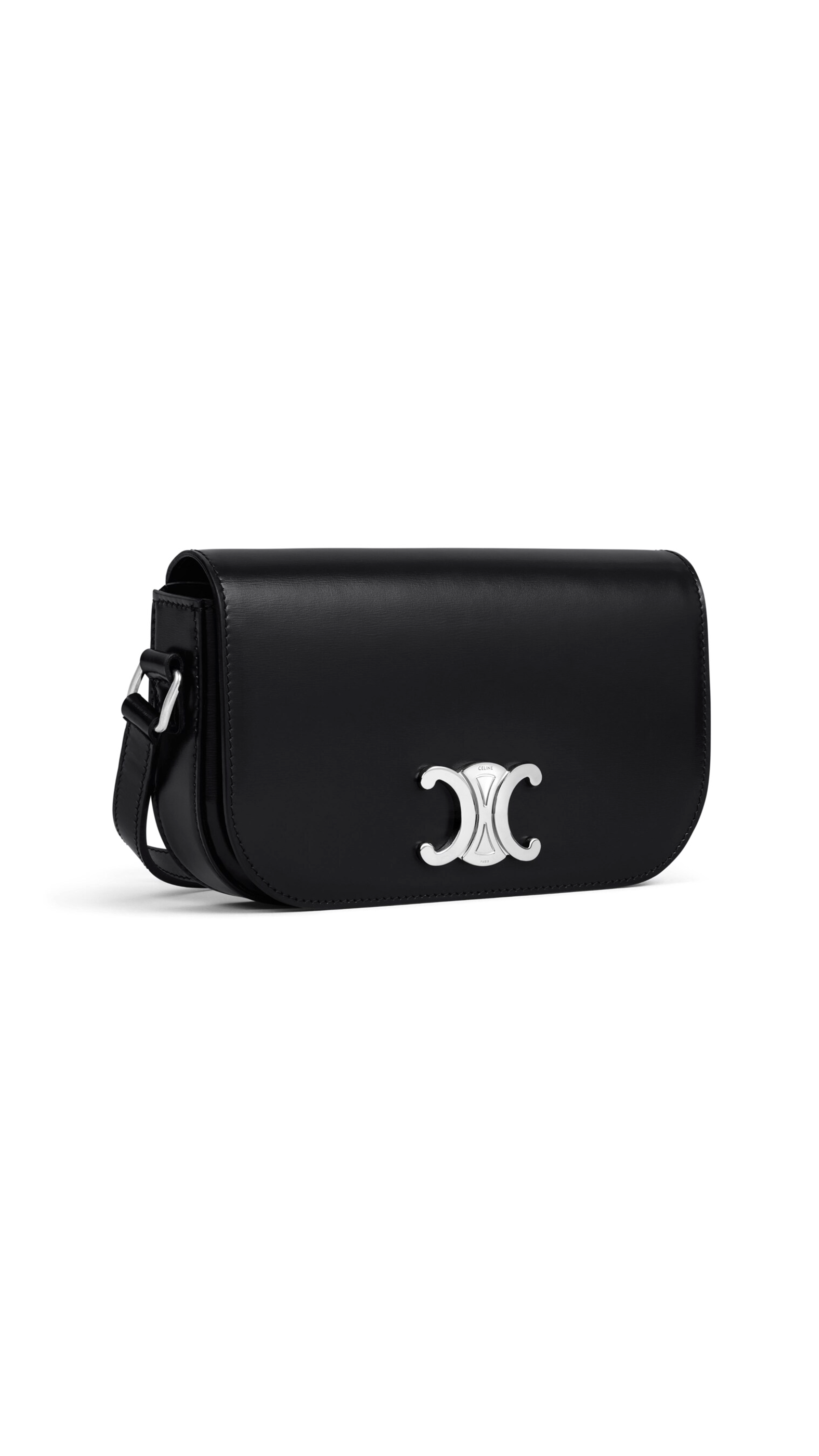 Triomphe Small Crossbody Bag in Shiny Calfskin - Black