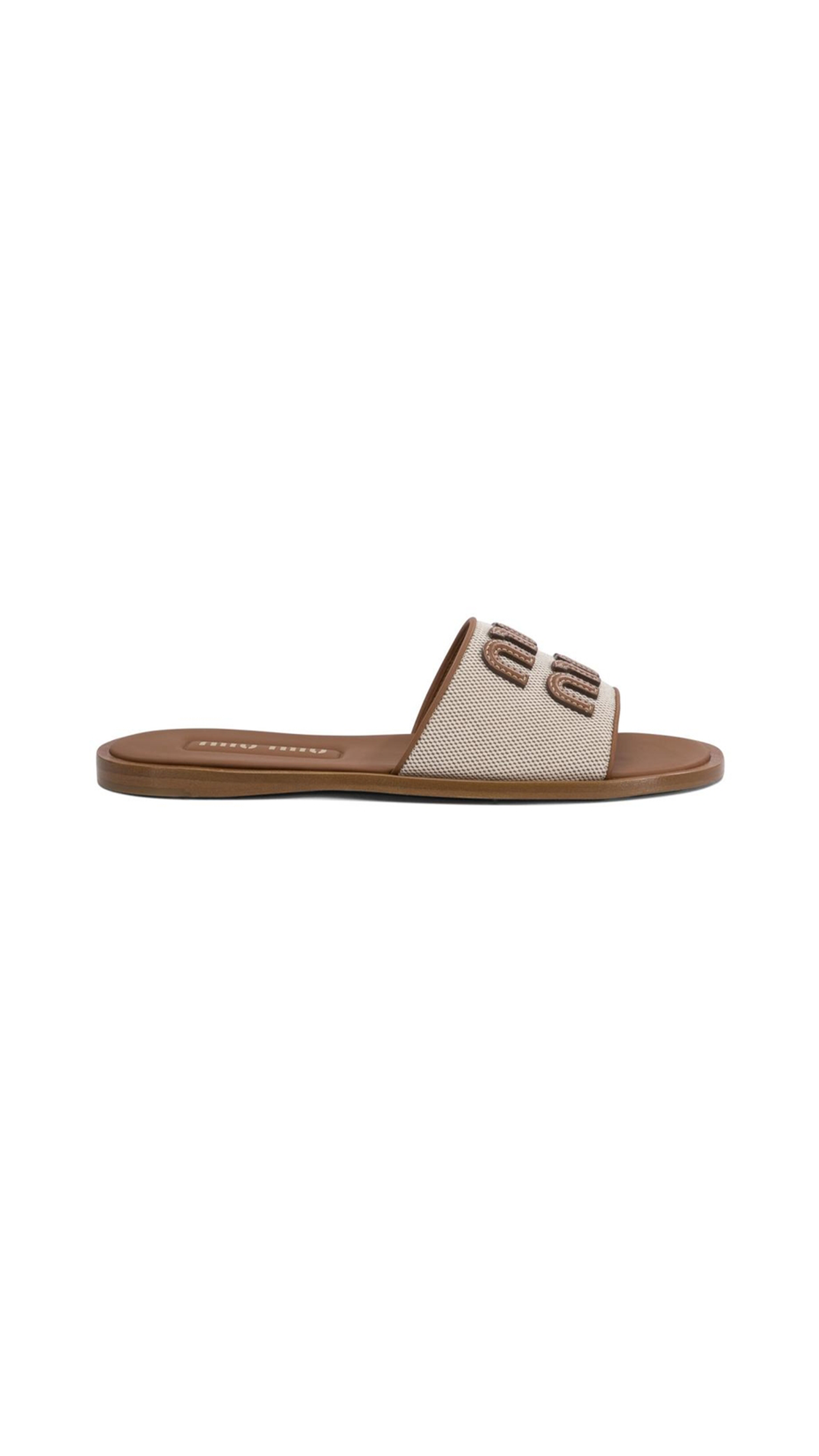 Palmetto and Leather Woven Slides - Natural/Brown