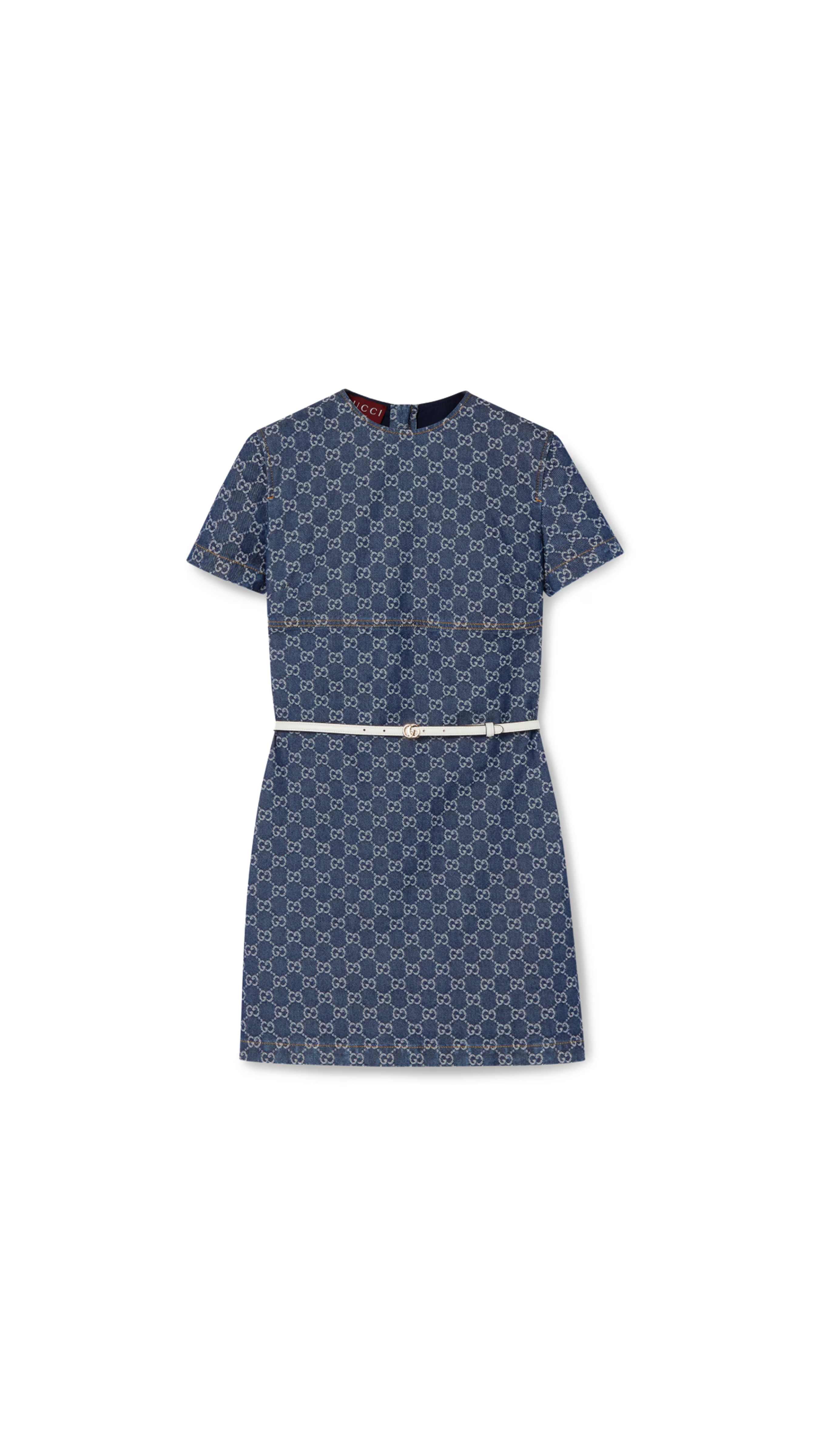 GG Denim Jacquard Mini Dress - Indigo