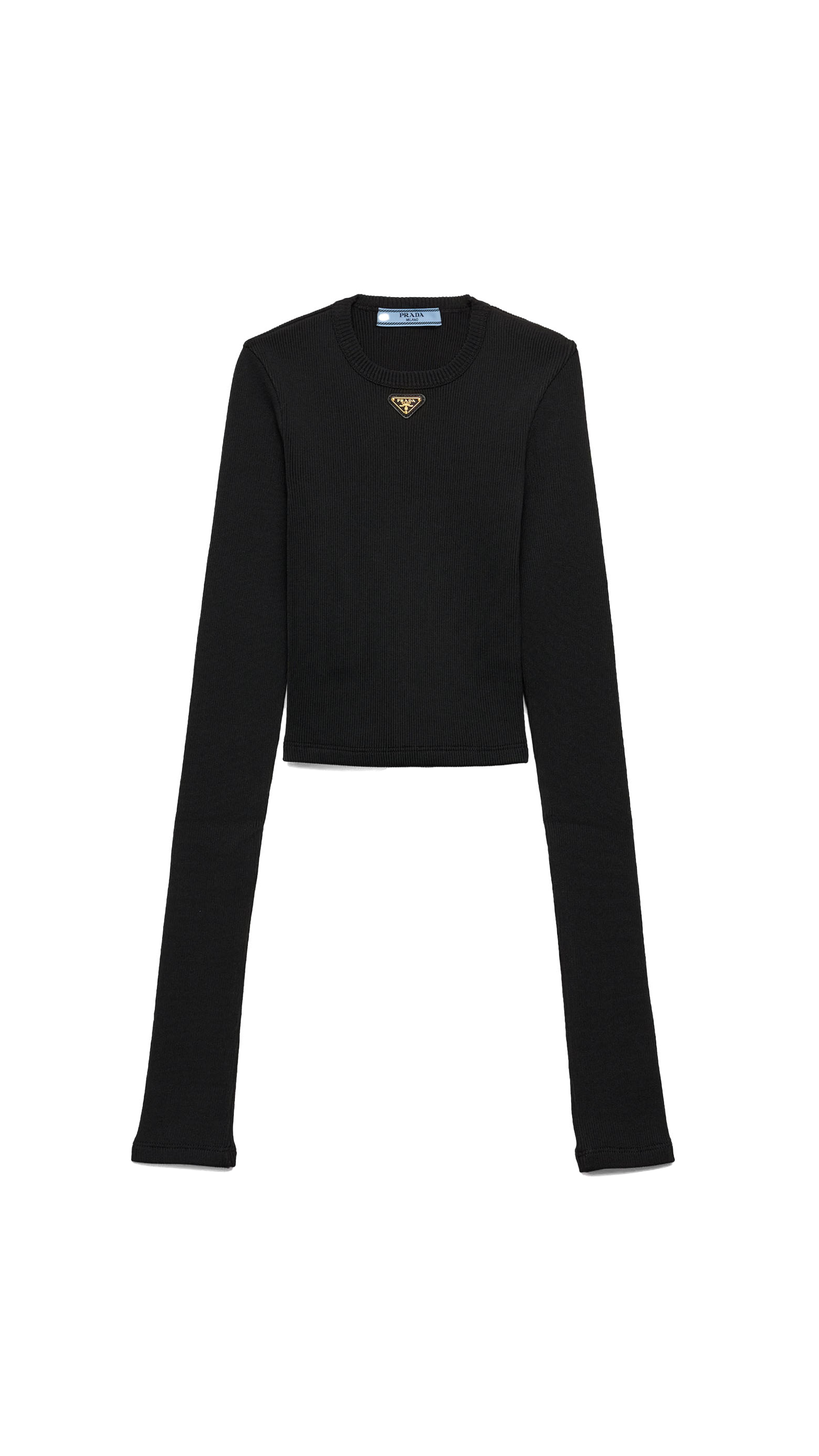 Ribbed Knit Jersey Top - Black